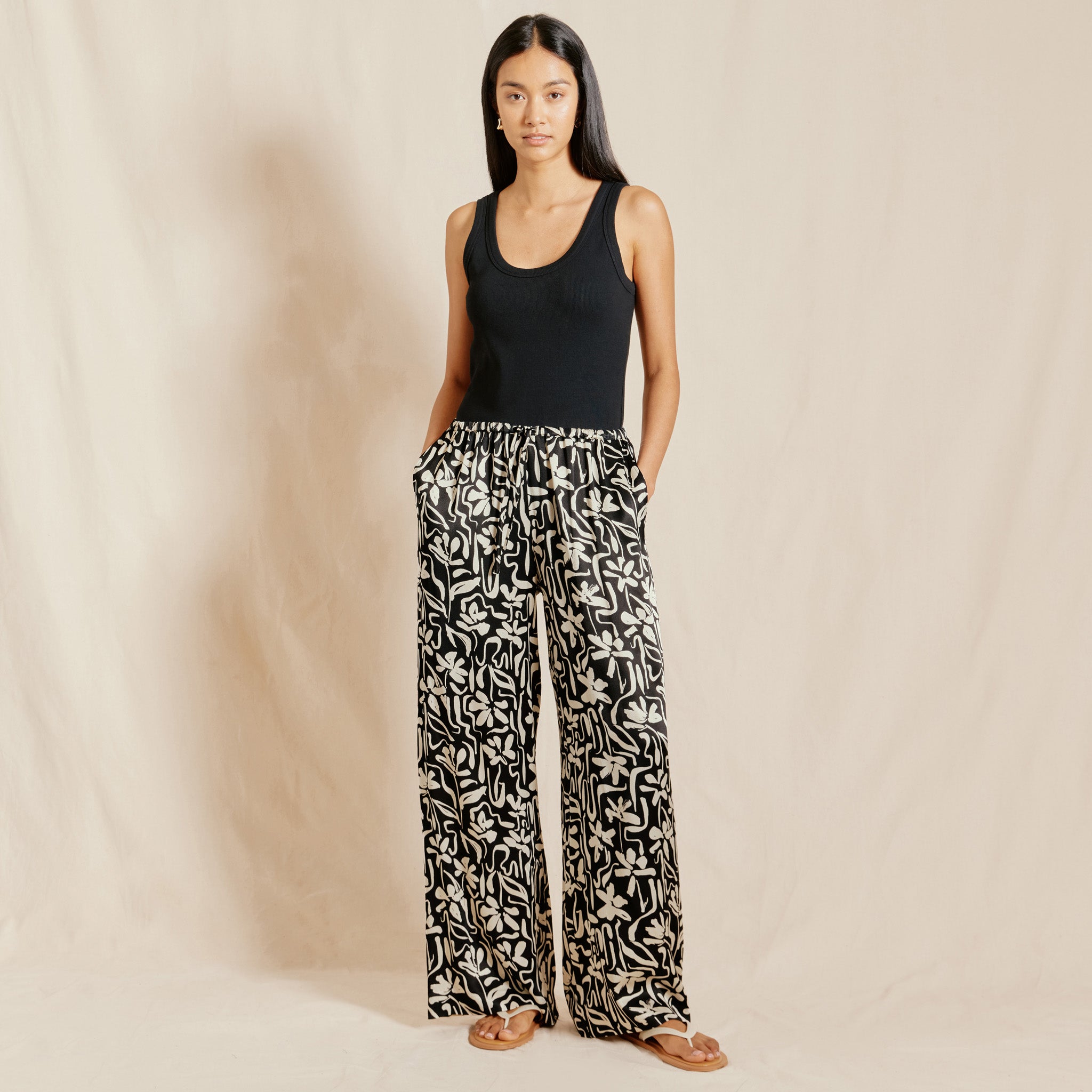 Re-Loved Black Brushstroke Satin Trousers Size 16