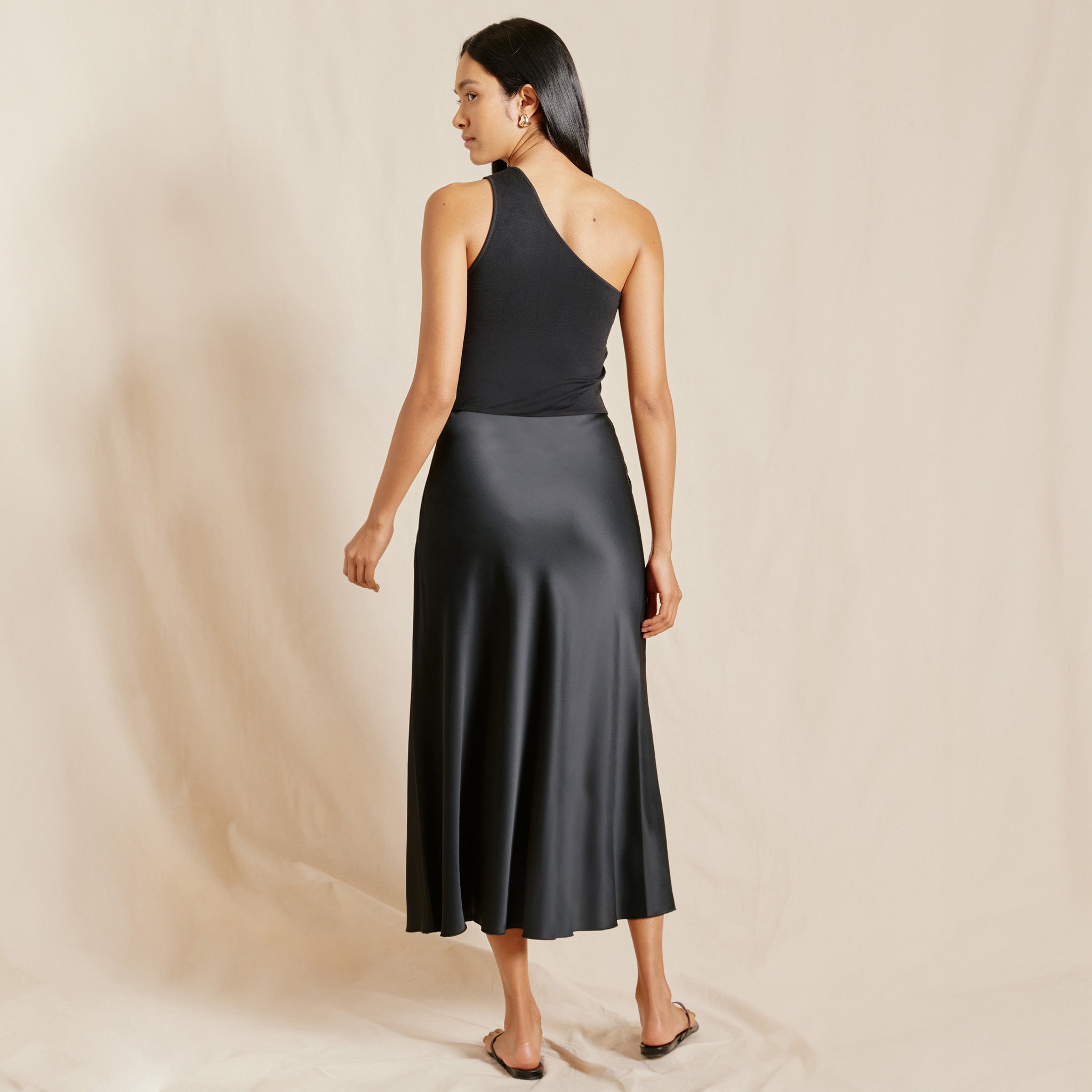 Black One Shoulder Jersey and Satin Dress
