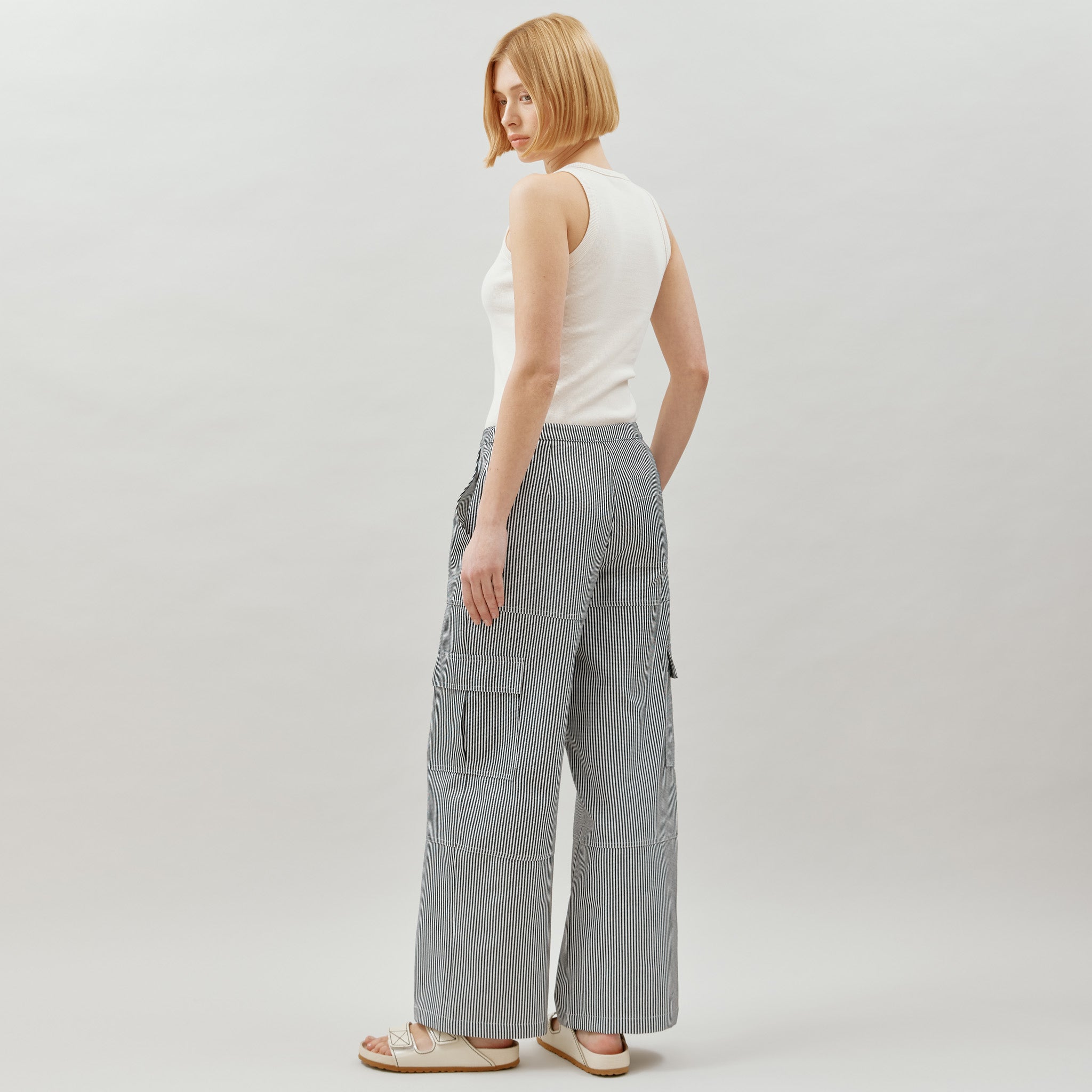 Cotton Ticking Stripe Cargo Trouser