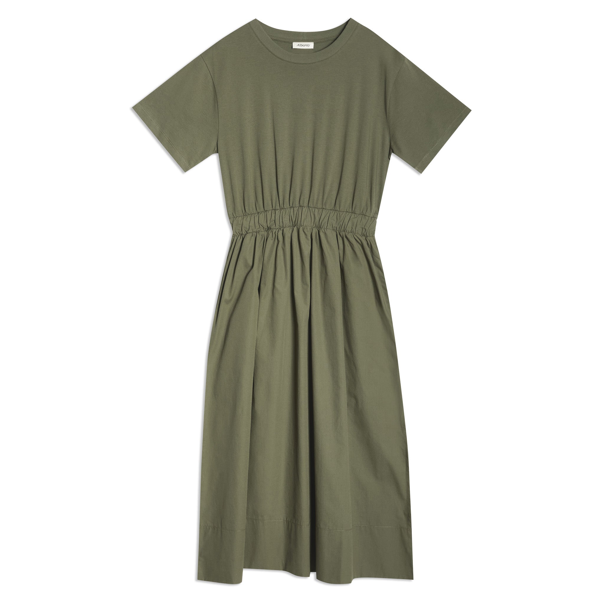 Re-Loved Khaki Woven Mix T-Shirt Dress - Size 12