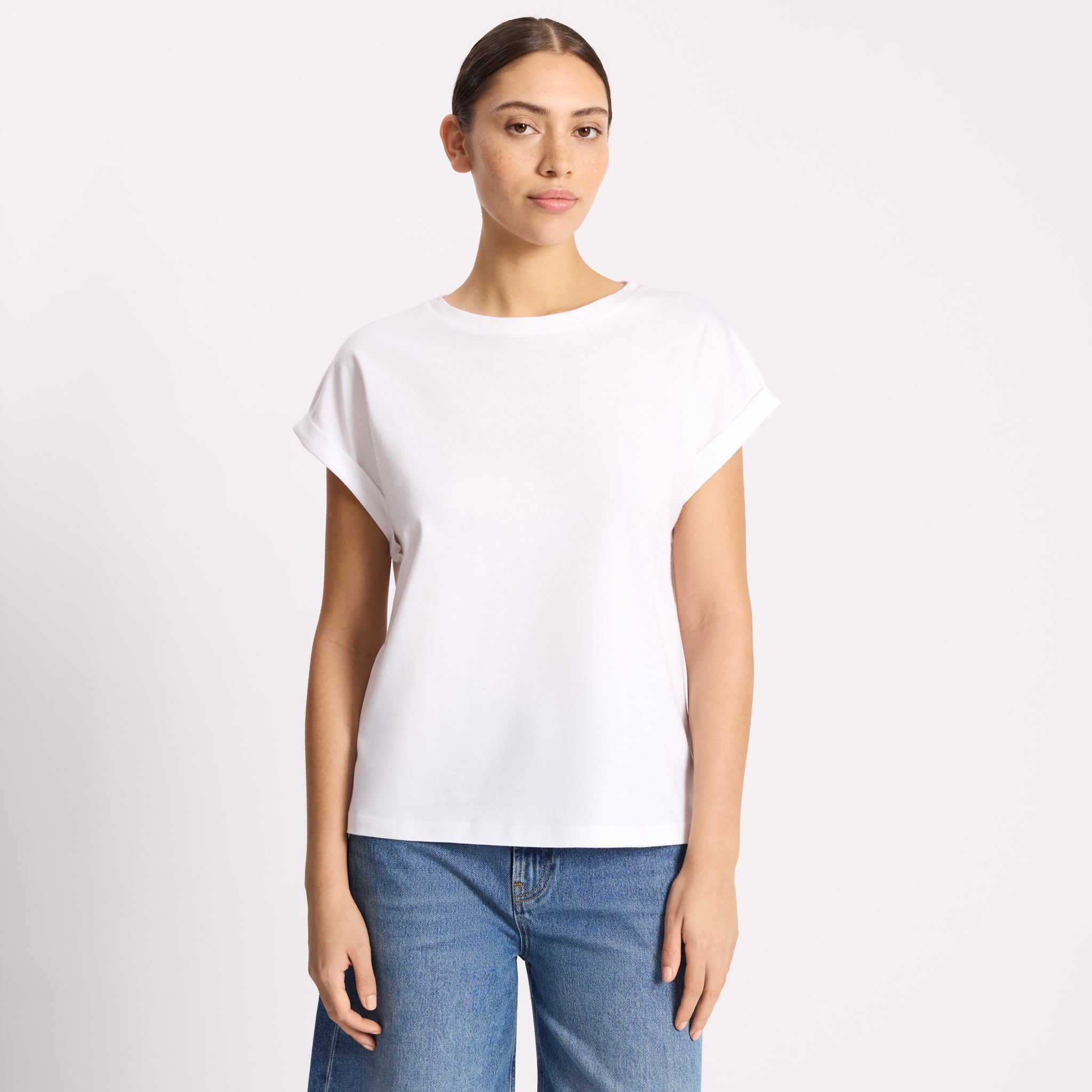 White Roll Back T Shirt
