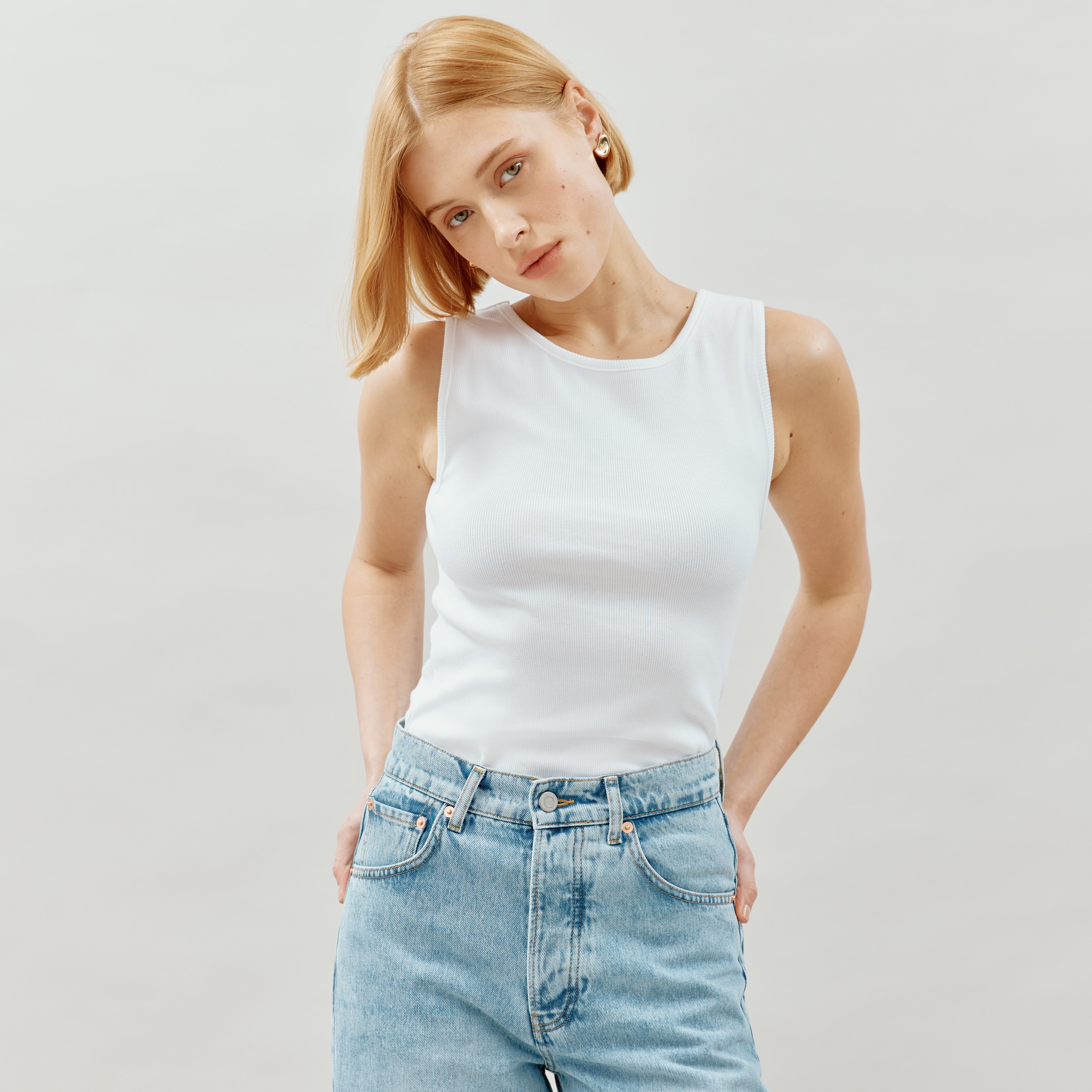 Re-Loved White Rib Racer Vest Size 14