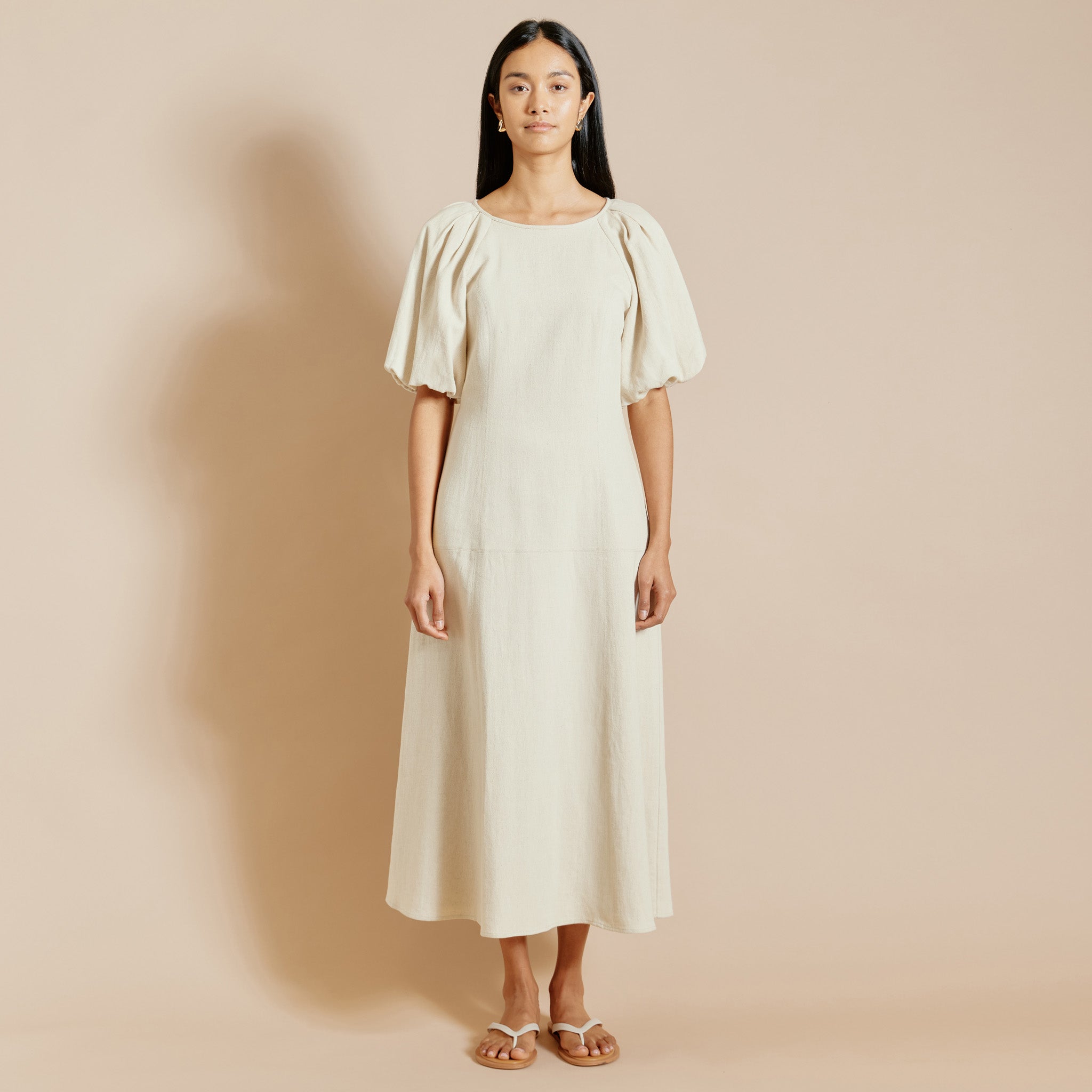 Re-Loved Linen Twill Puff Sleeve Dress - Size 16