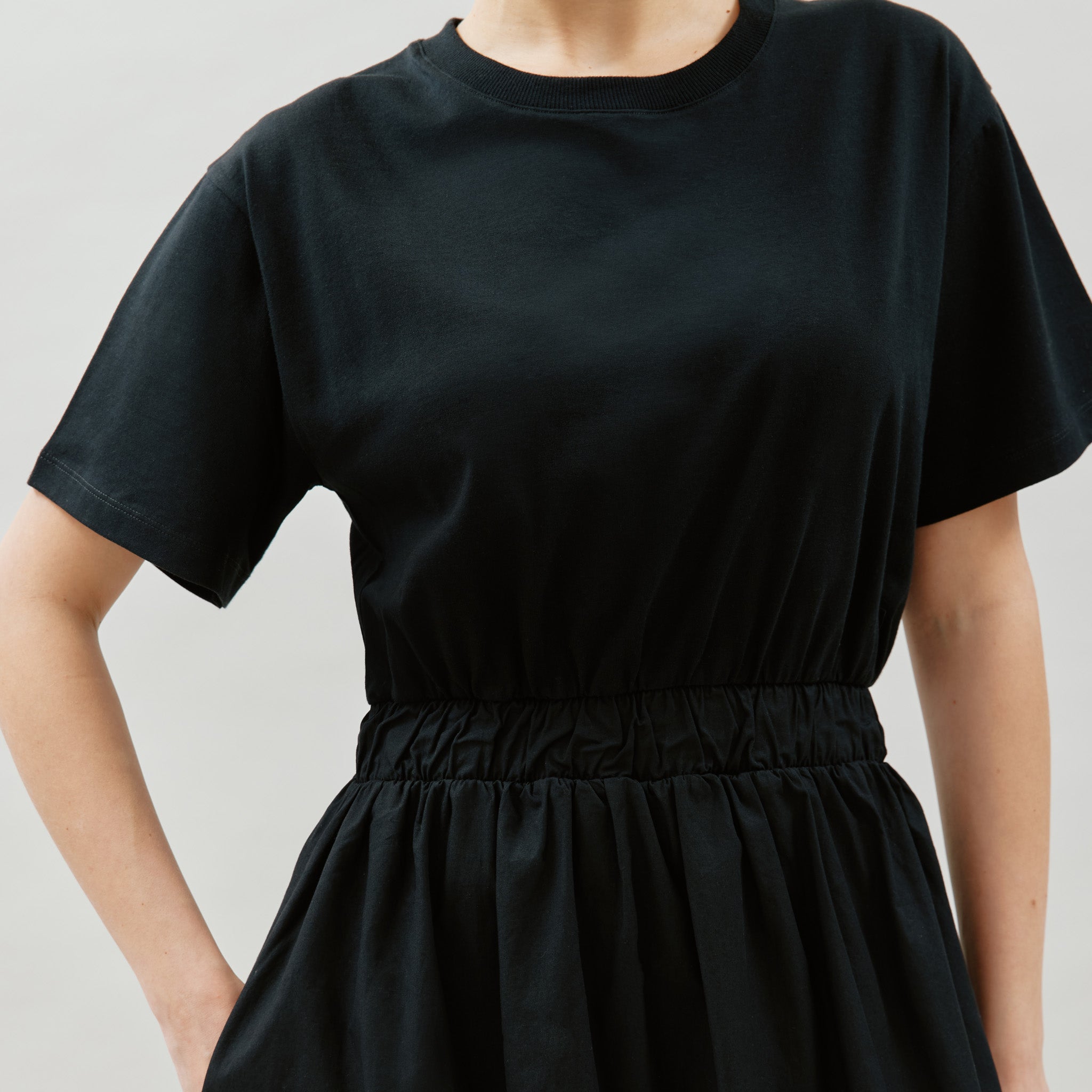 Black Woven Mix T Shirt Dress