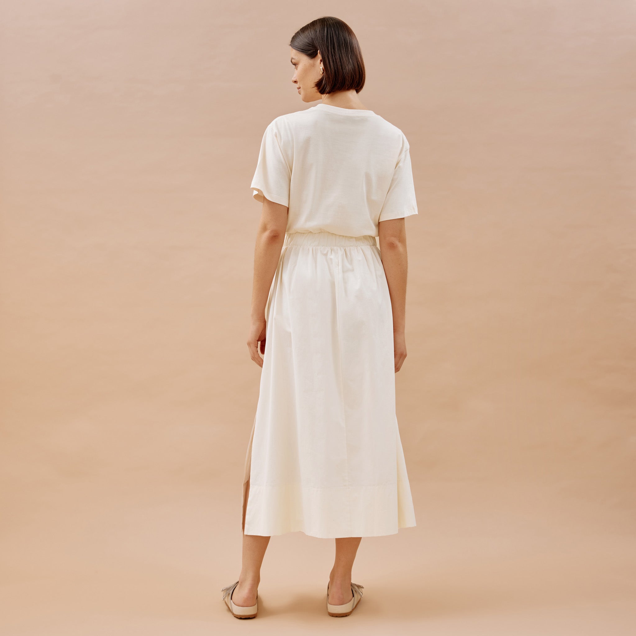 Re-Loved Woven Mix T Shirt Dress Cream - Size 10