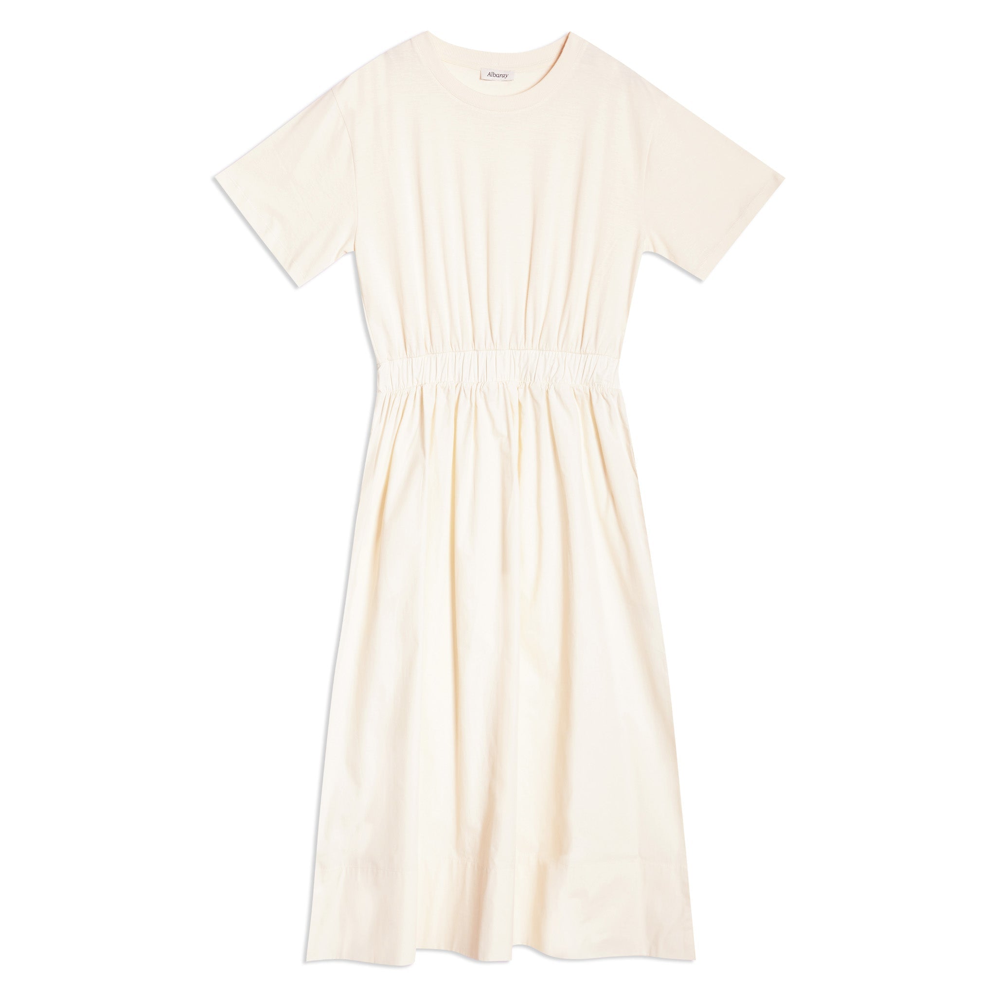 Re-Loved Woven Mix T Shirt Dress Cream - Size 10