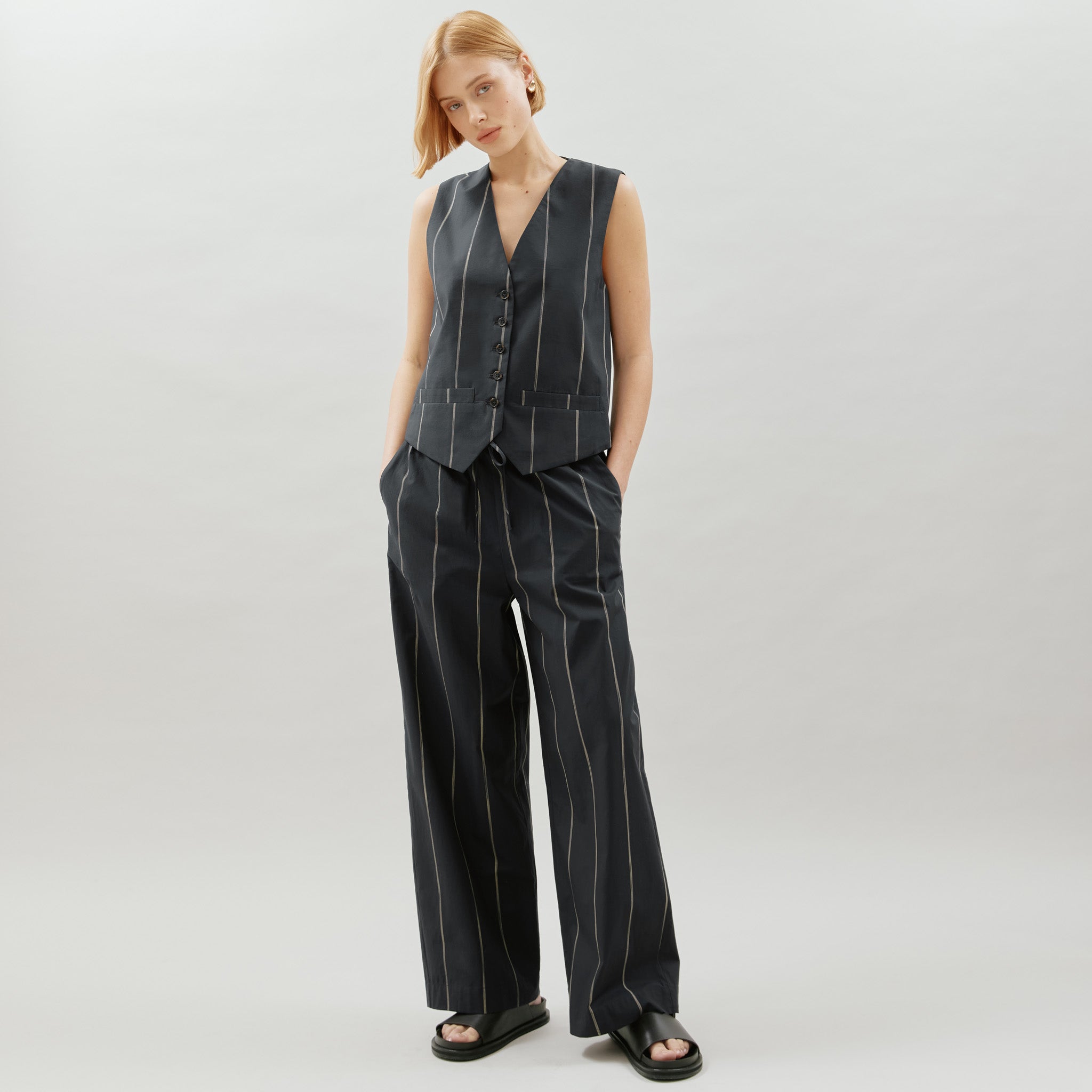 Black Cotton Stripe Trouser