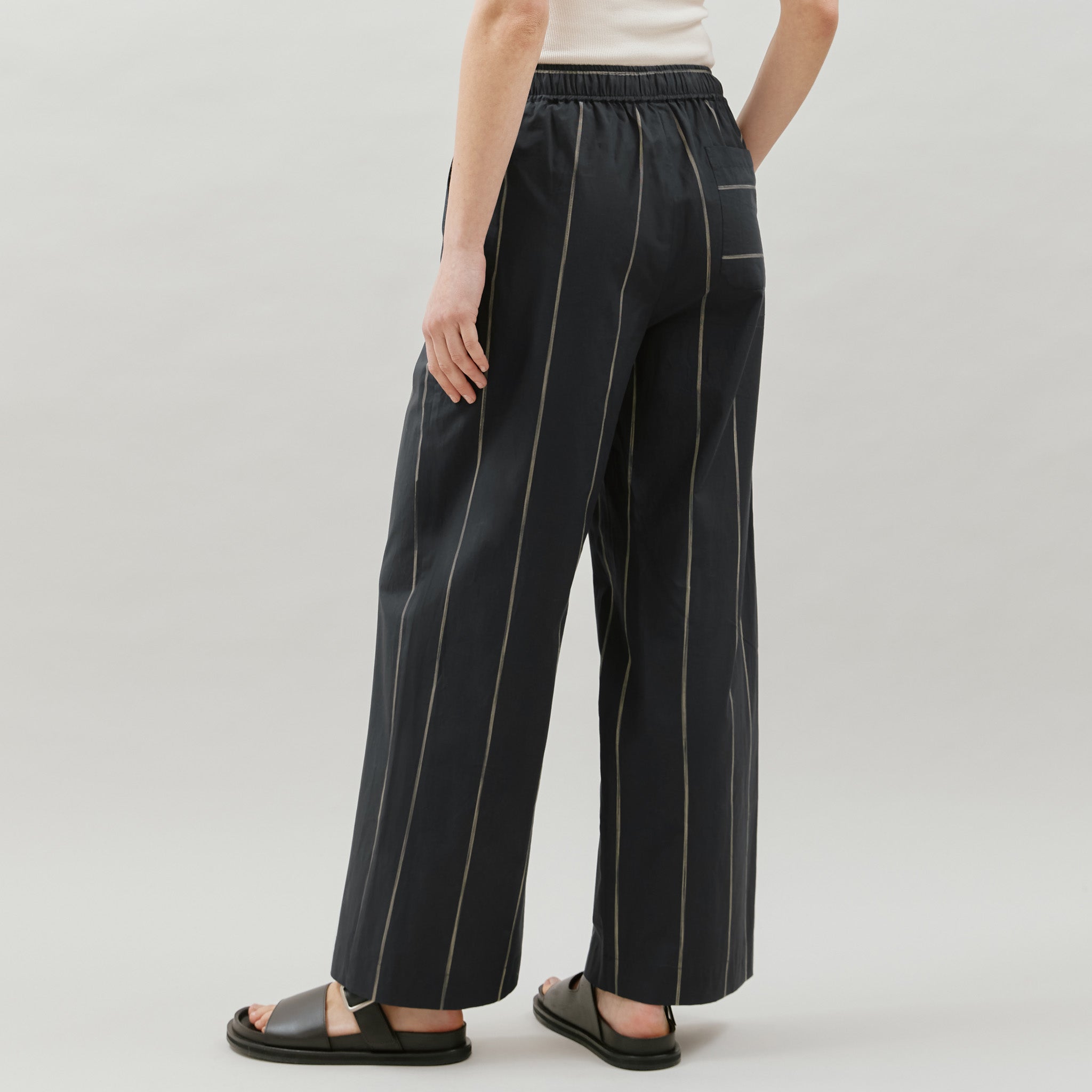 Re-Loved Black Cotton Stripe Trouser - Size 14