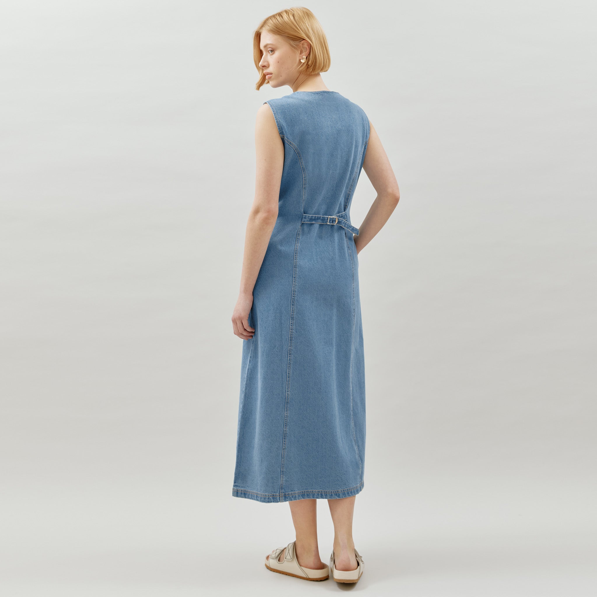 Re-Loved Denim Button Through Midi Dress - Size 14