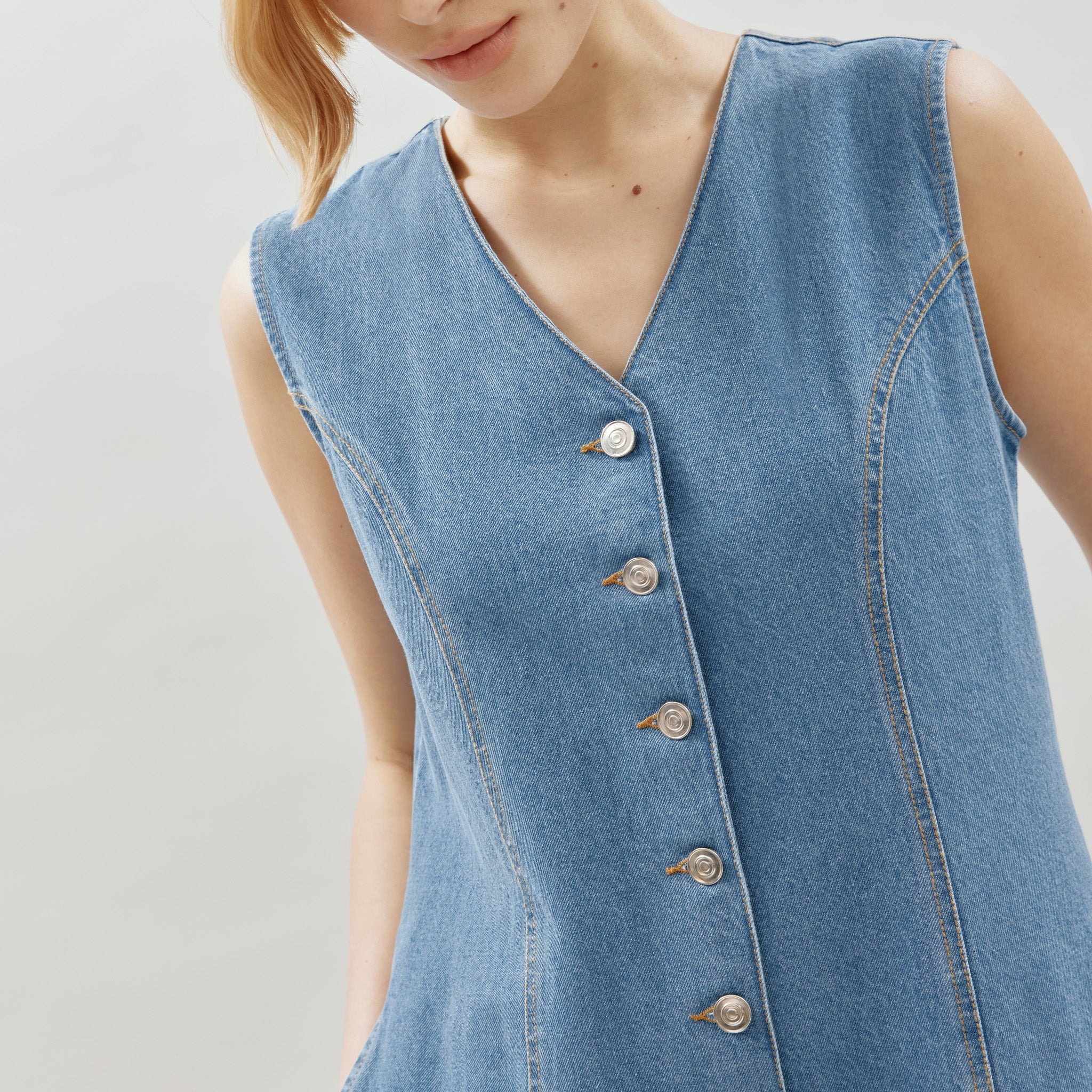 Re-Loved Denim Button Through Midi Dress - Size 14