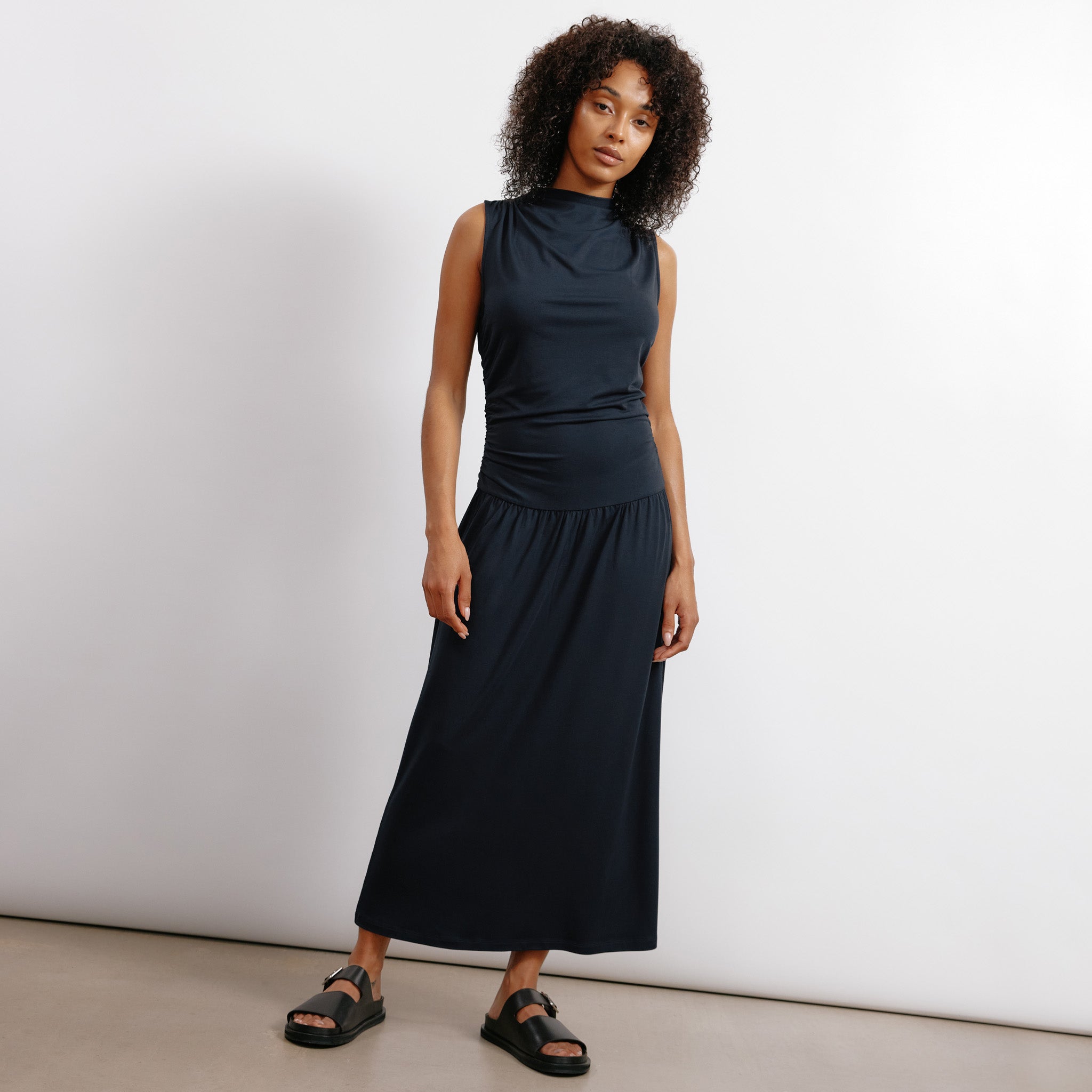Re-Loved Navy Funnel Neck Jersey Dress - Size 12