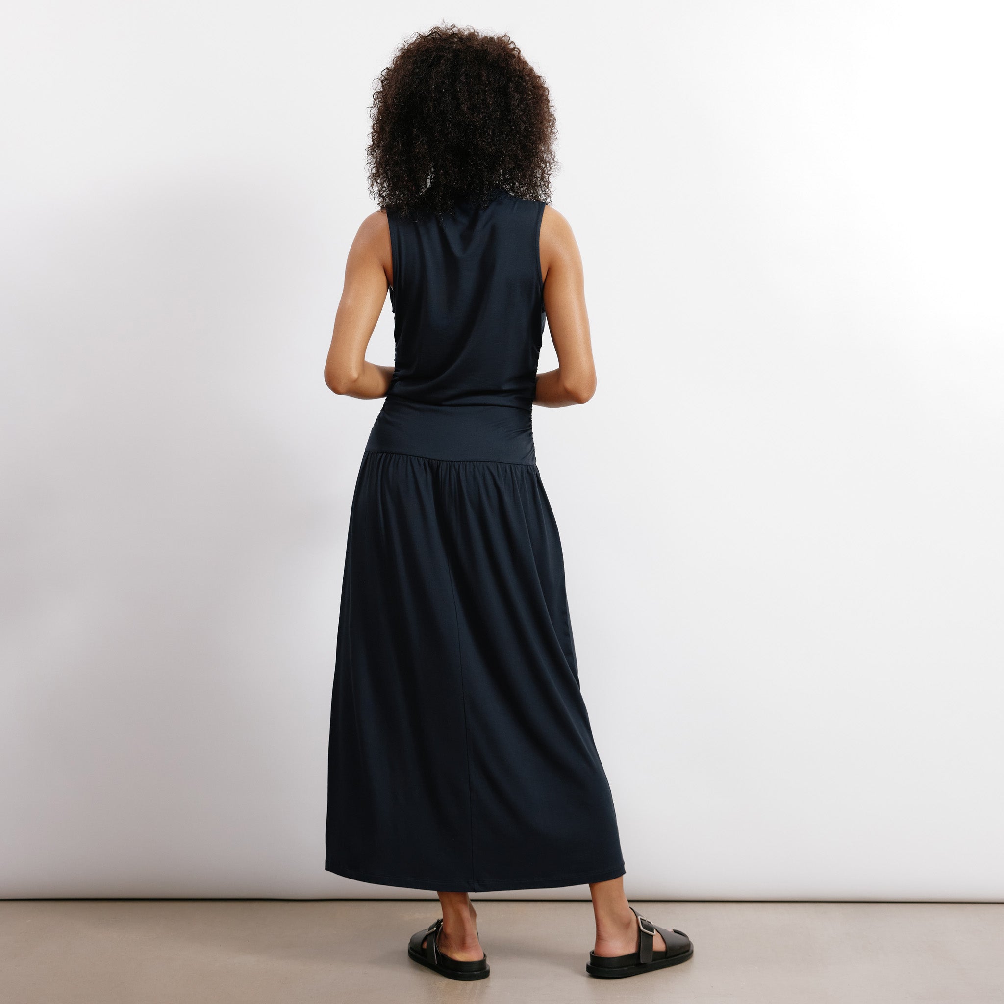 Re-Loved Navy Funnel Neck Jersey Dress - Size 12