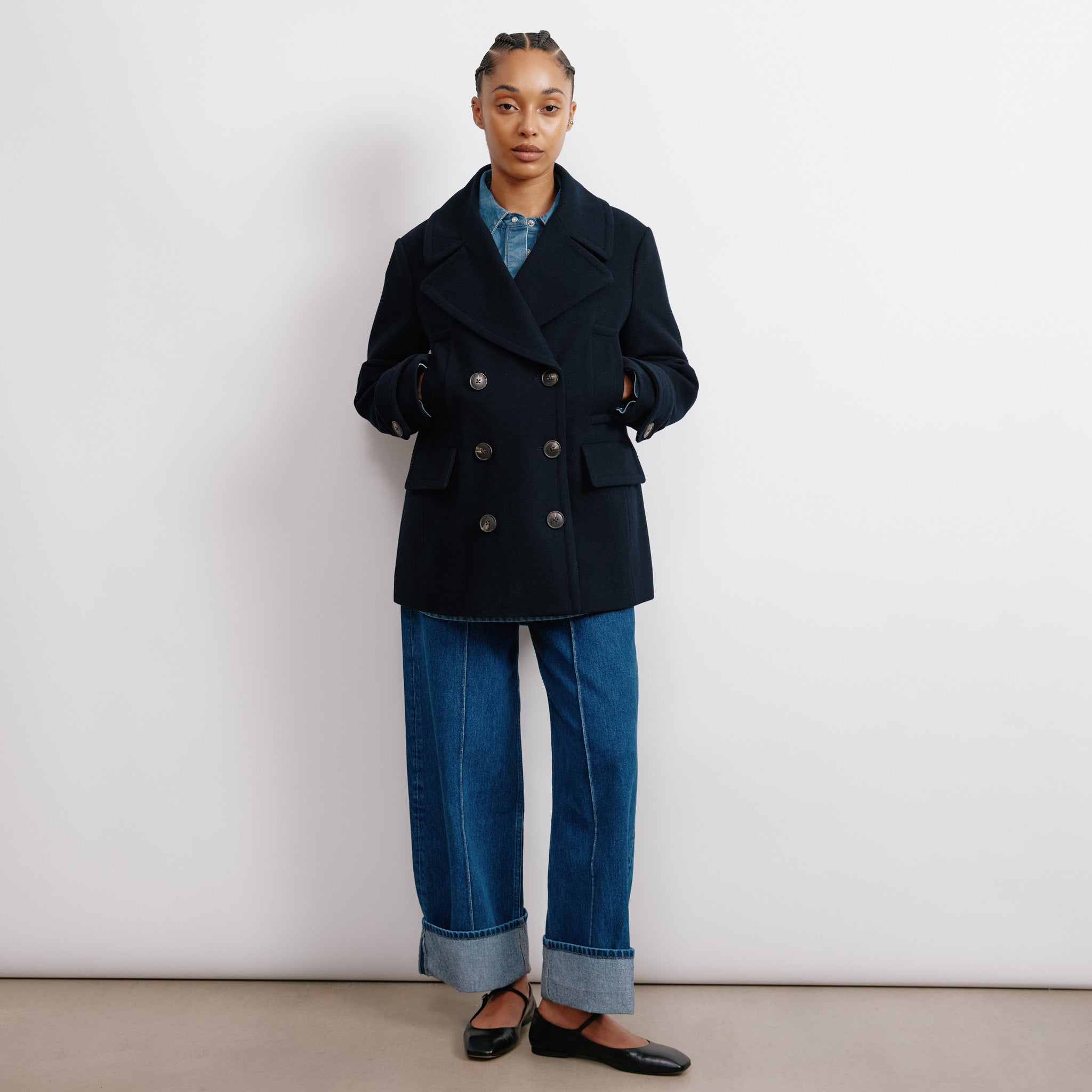 Re-Loved Navy Wool Pea Coat - Size 10