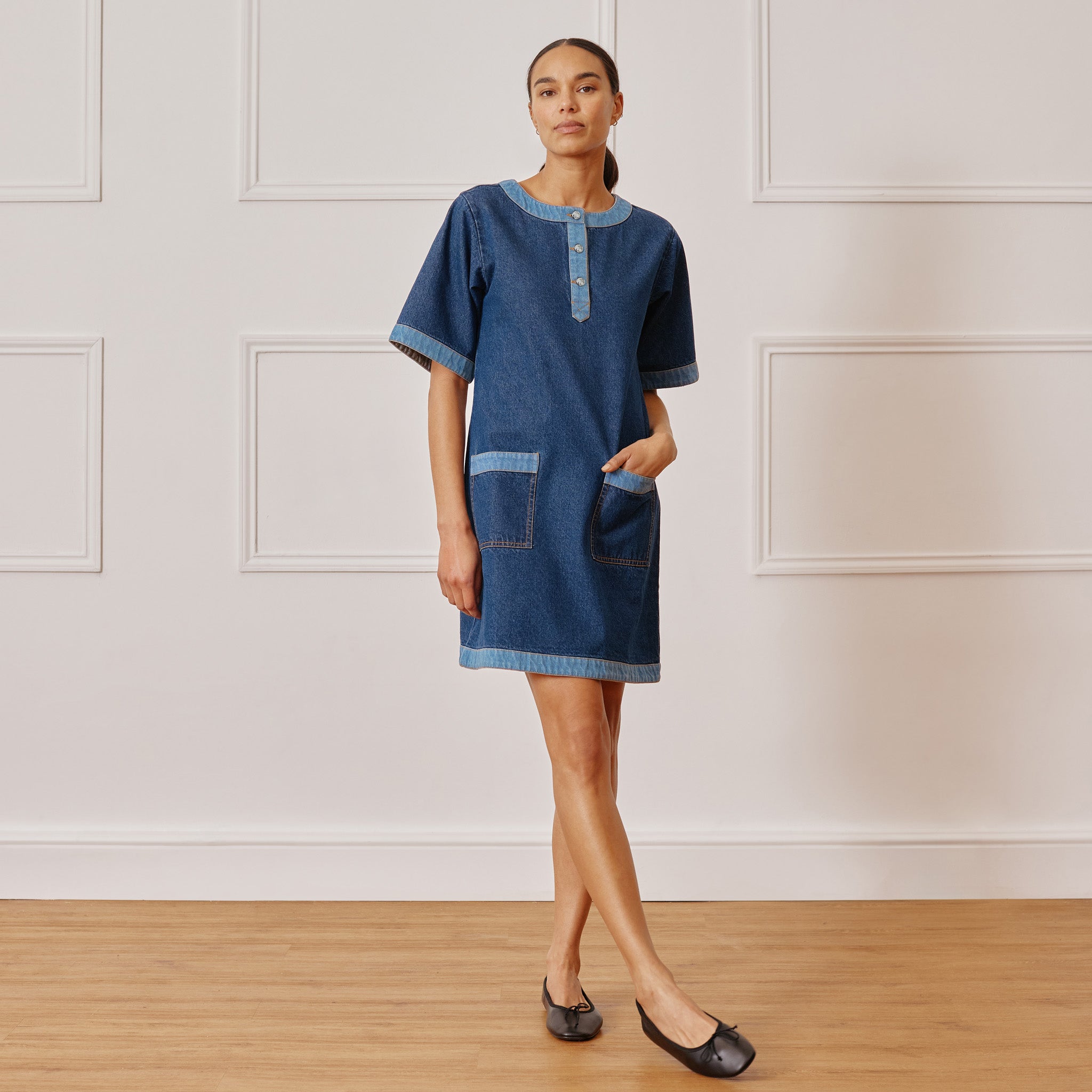Re-Loved Contrast Denim Short Dress - Size 12