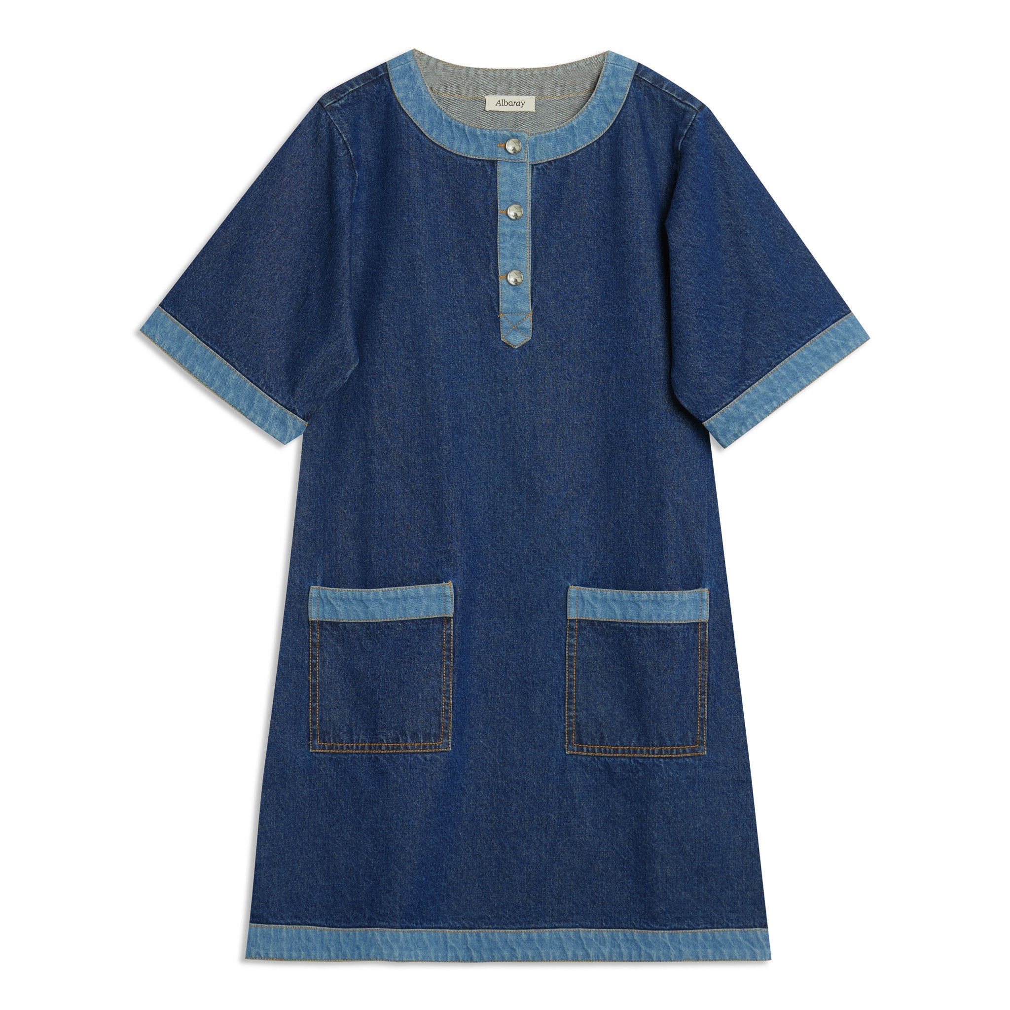 Re-Loved Contrast Denim Short Dress - Size 8