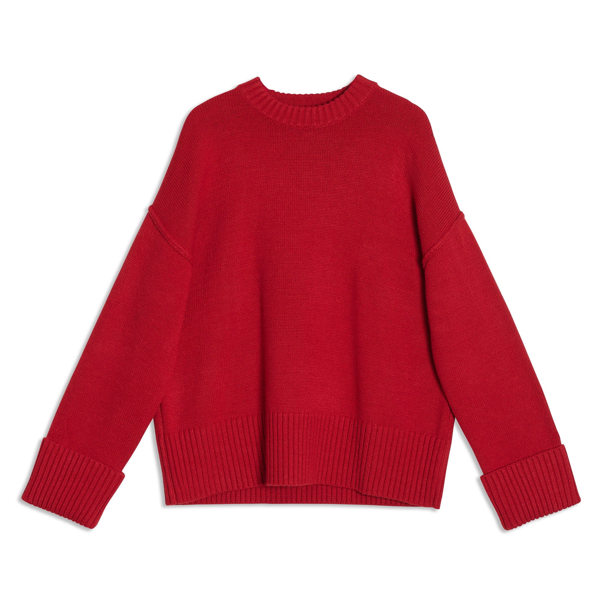 Red Relaxed Turn Up Cuff Jumper