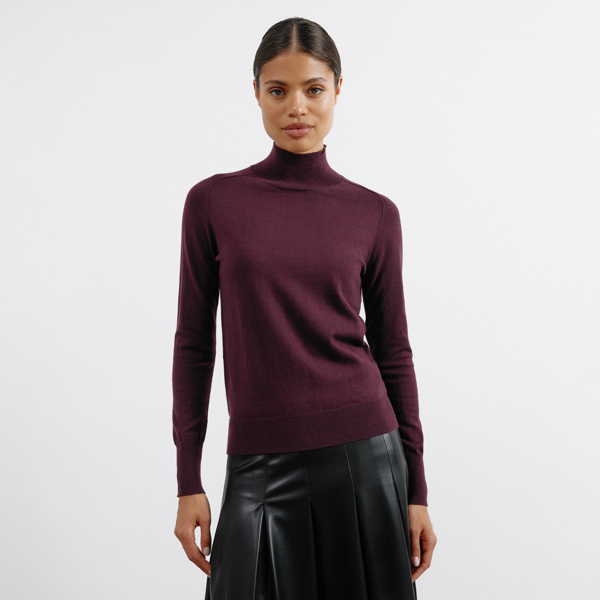 Re-Loved Burgundy Cotton & Cashmere Blend Turtle Neck Jumper - Size 12