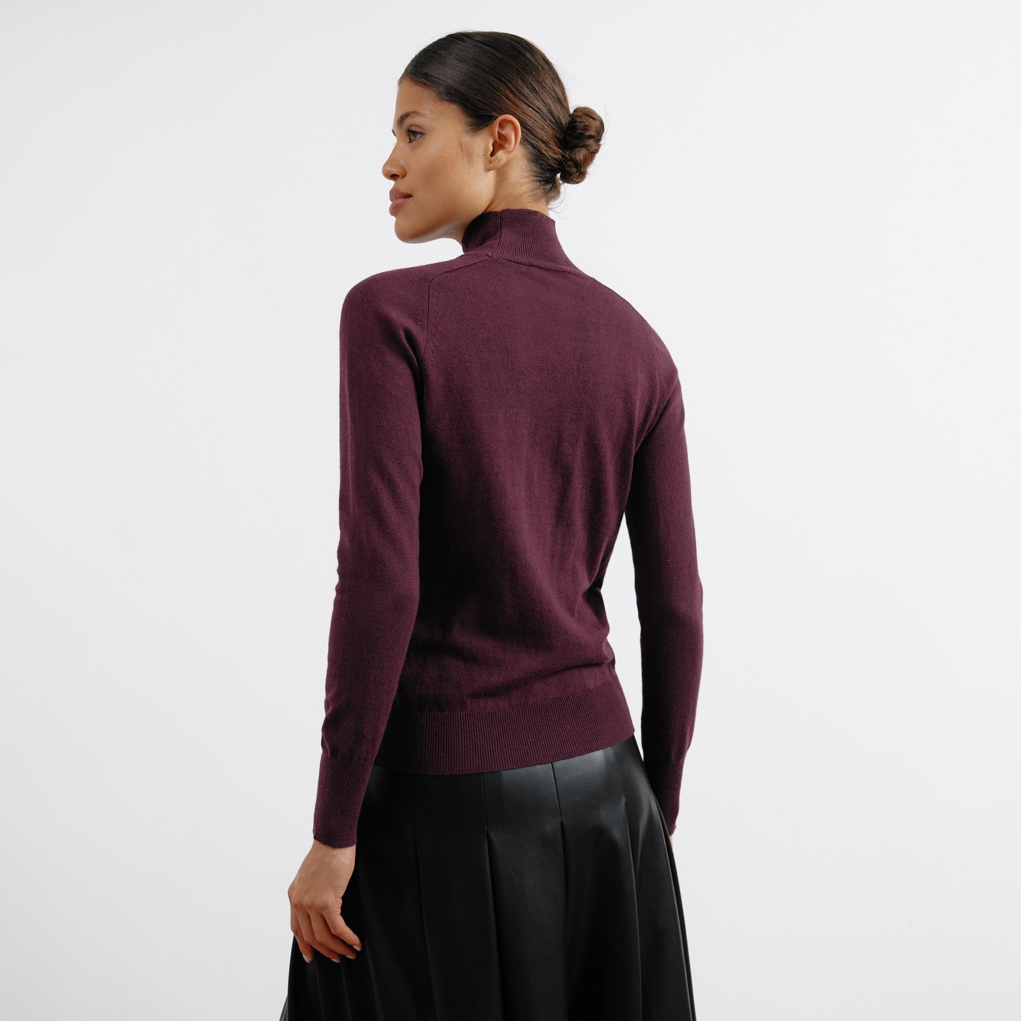 Re-Loved Burgundy Cotton & Cashmere Blend Turtle Neck Jumper - Size 12