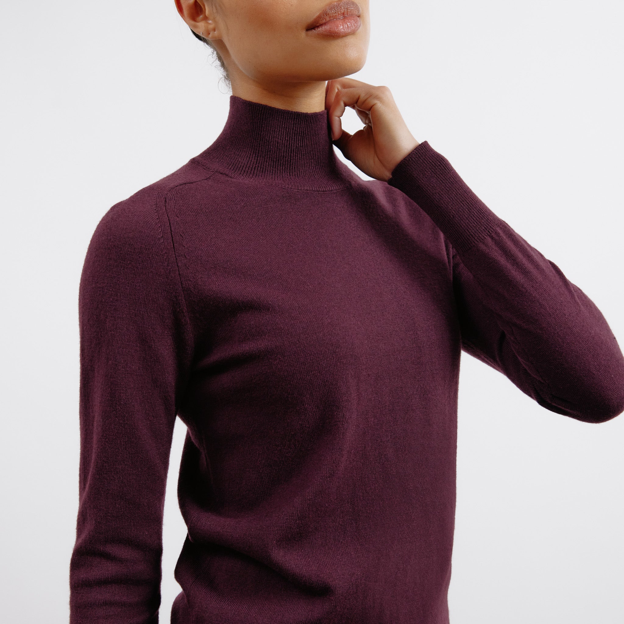 Re-Loved Burgundy Cotton & Cashmere Blend Turtle Neck Jumper - Size 12