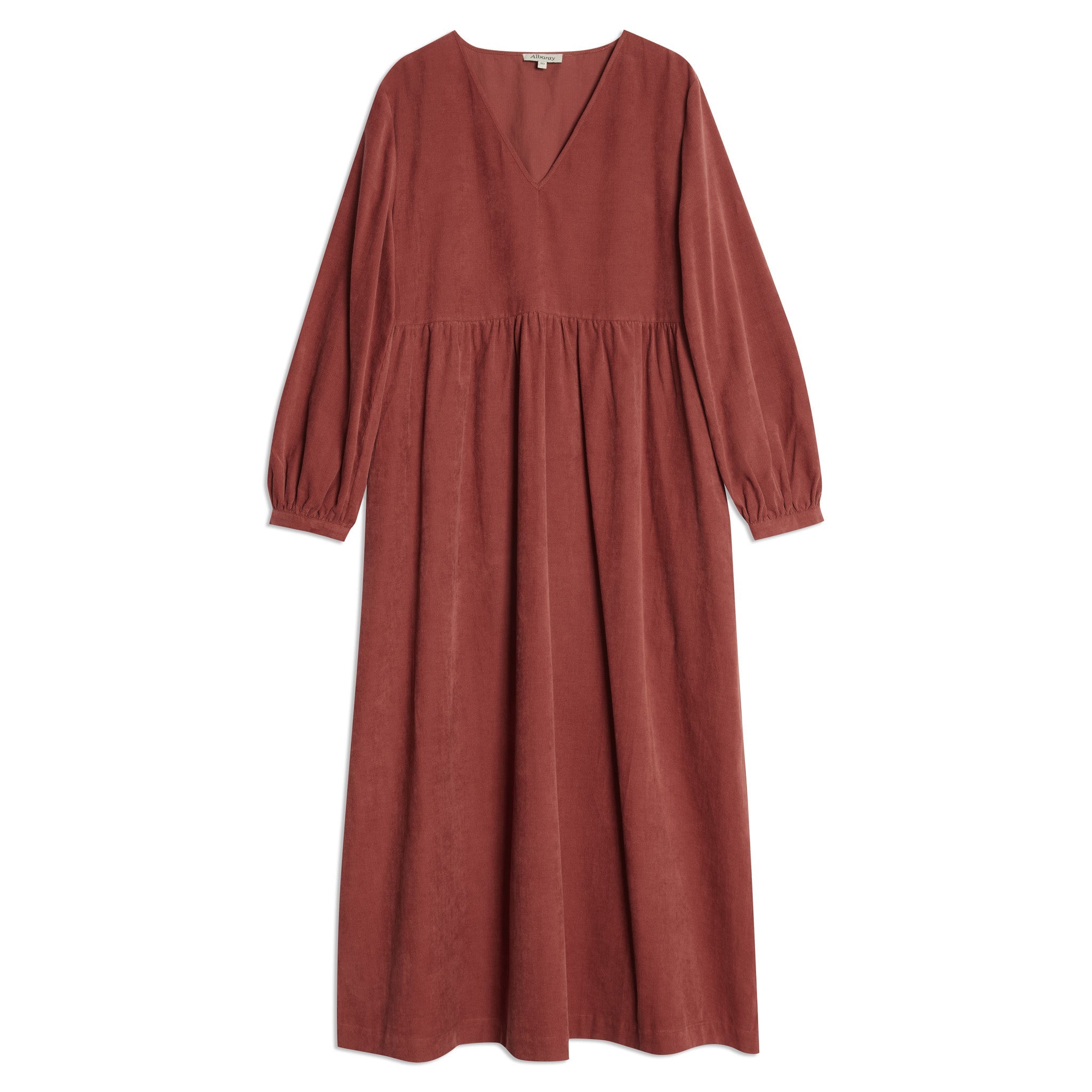 Re-Loved Cord V Neck Gathered Midi Dress - Size 10