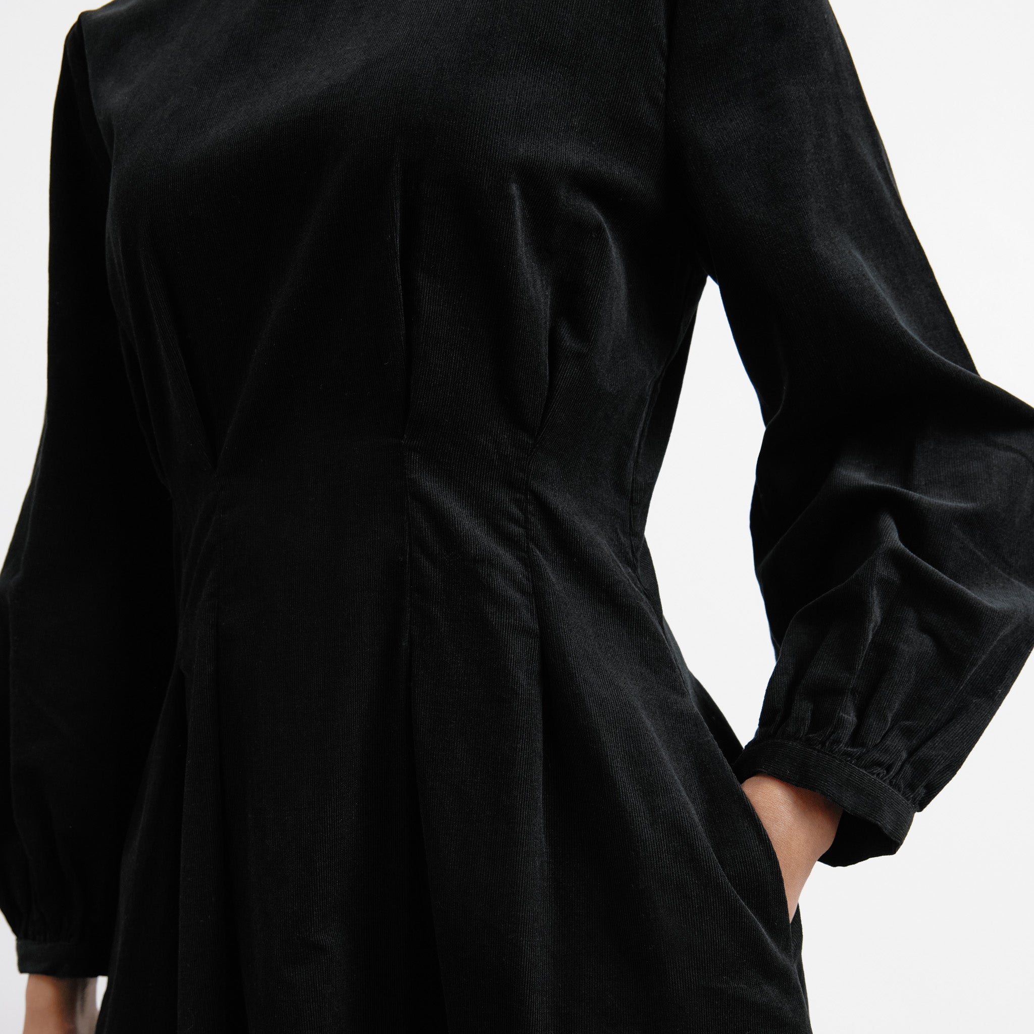 Re-Loved Black Cord Waisted Midi Dress - Size 10