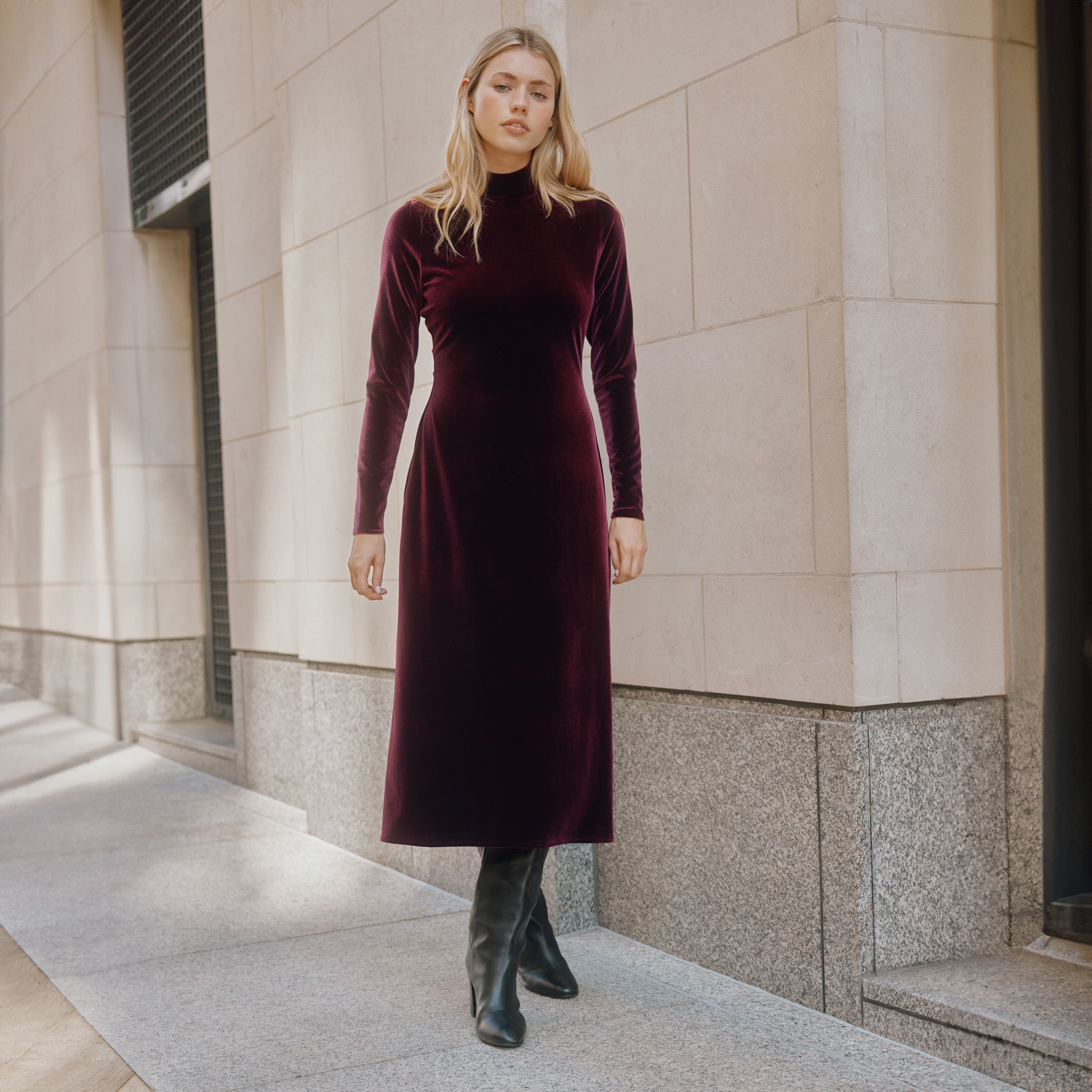 Re-Loved Velvet Funnel Neck Dress - Size 14
