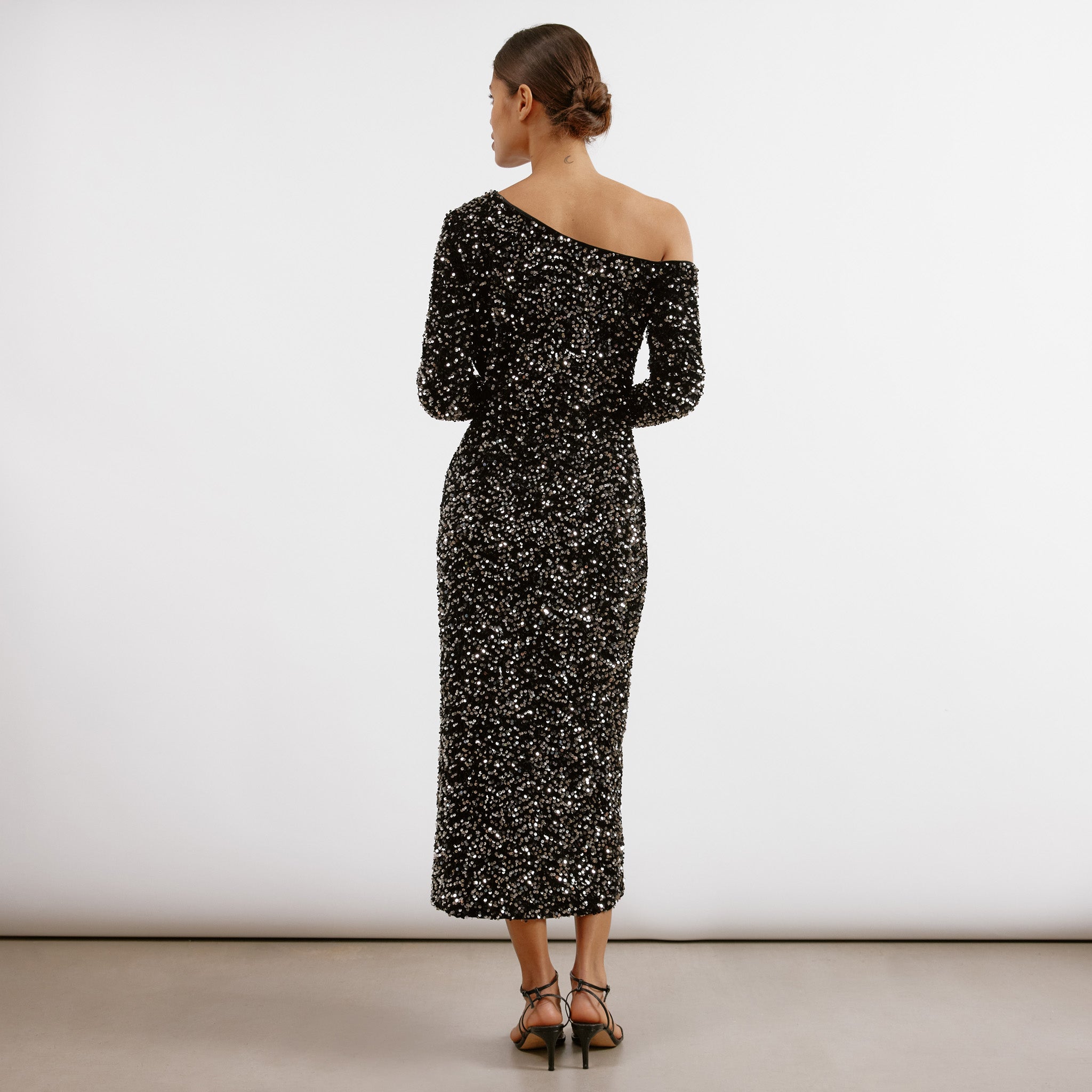 Re-Loved Velvet Sequin Asymmetric Off Shoulder Dress - Size 10