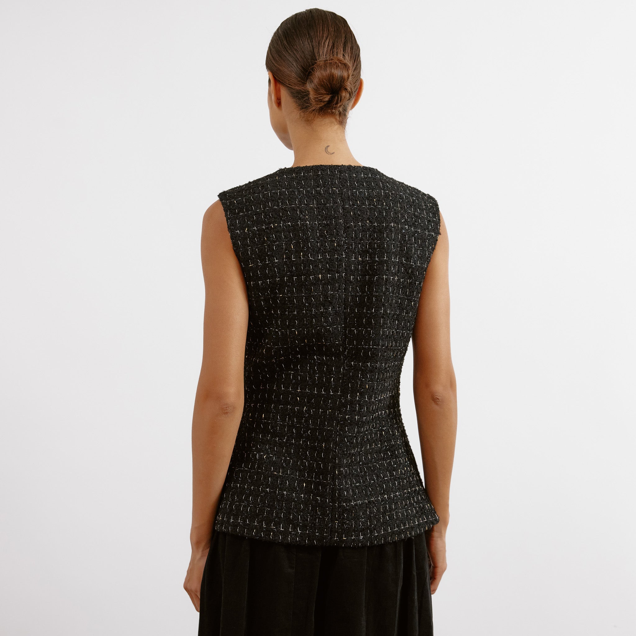 Re-Loved Black and Gold Tweed Waistcoat - Size 12