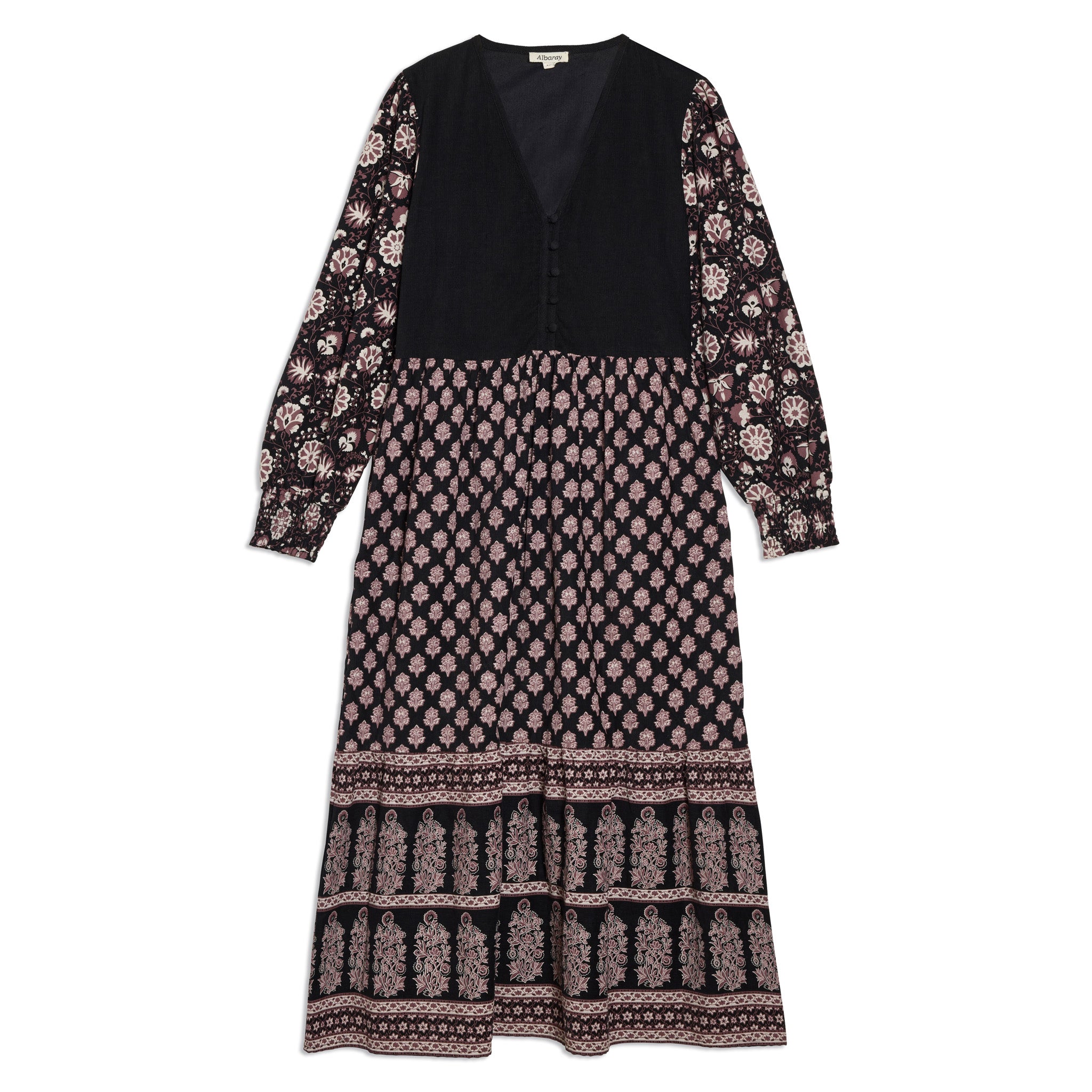 Burgundy Woodblock Midi Dress