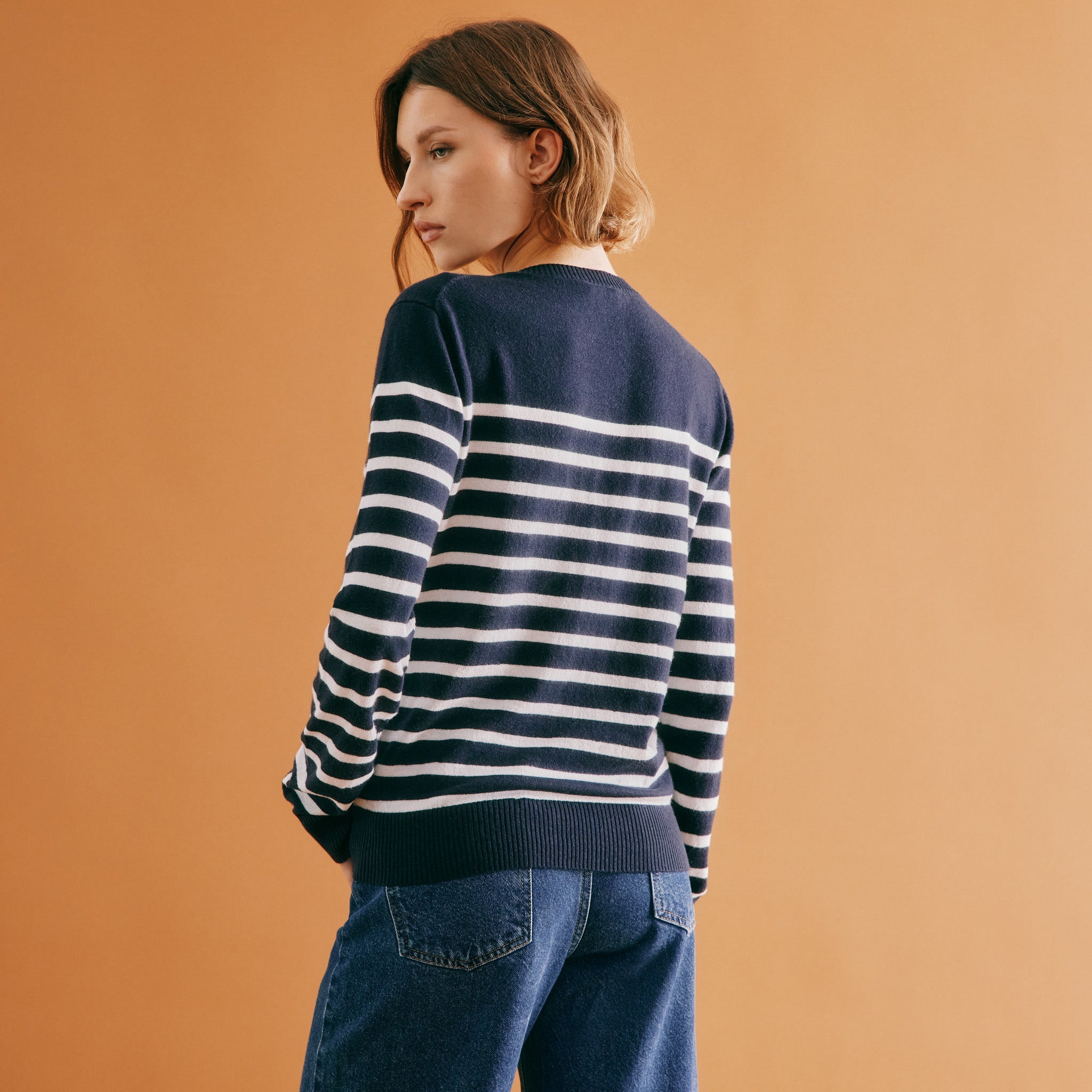 Re-Loved Navy Stripe Crew Lightweight Jumper - Size 12
