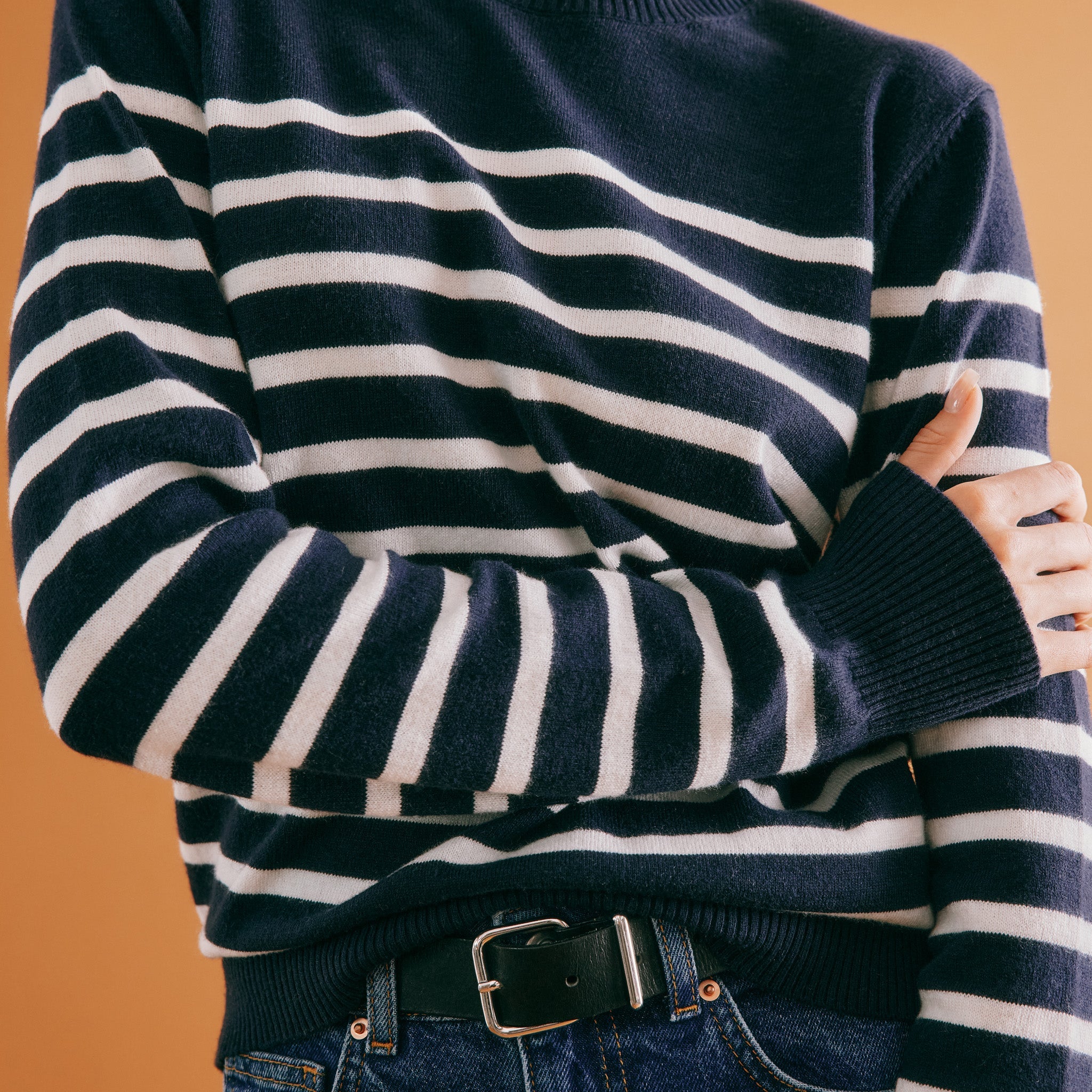 Re-Loved Navy Stripe Crew Lightweight Jumper - Size 12