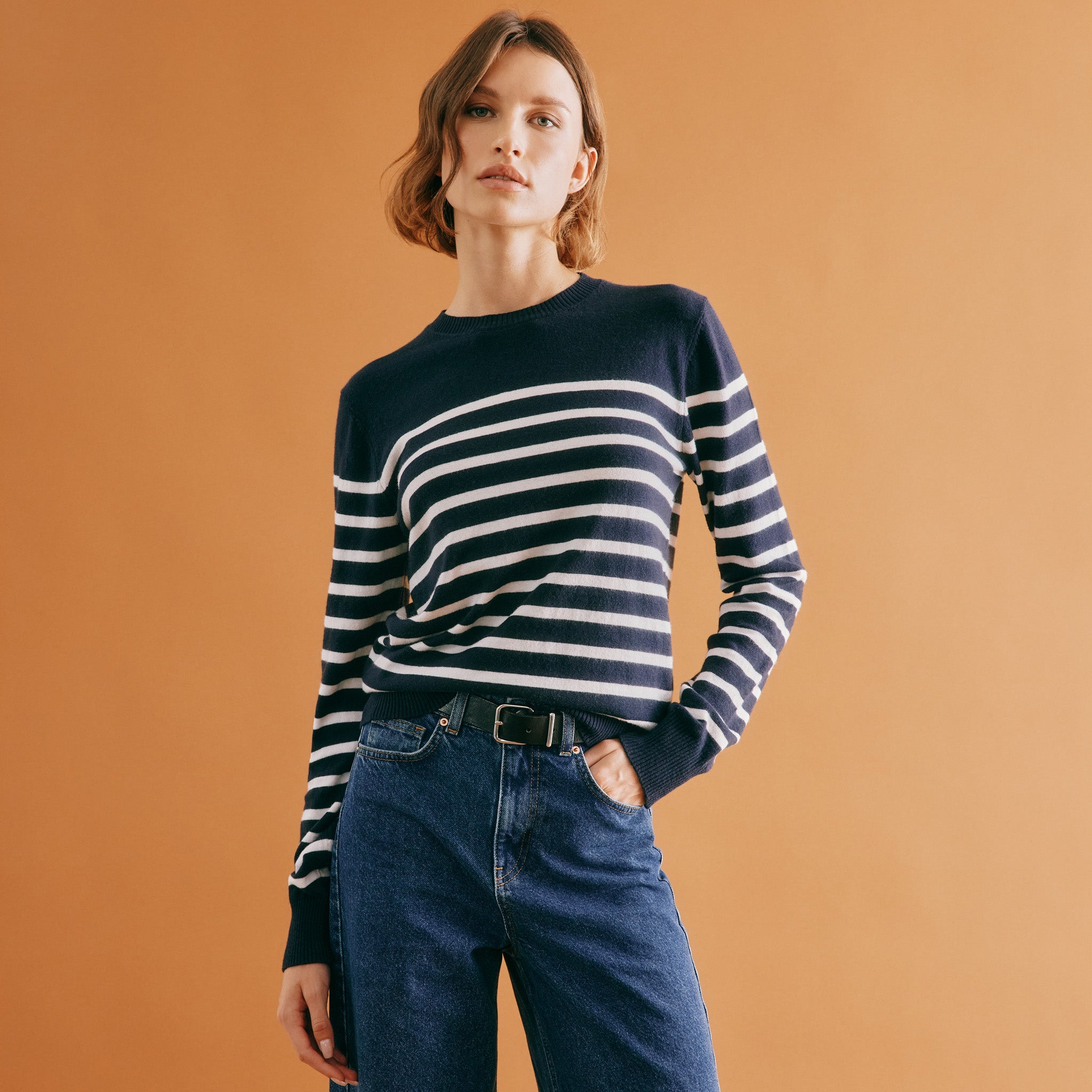 Re-Loved Navy Stripe Crew Lightweight Jumper - Size 12