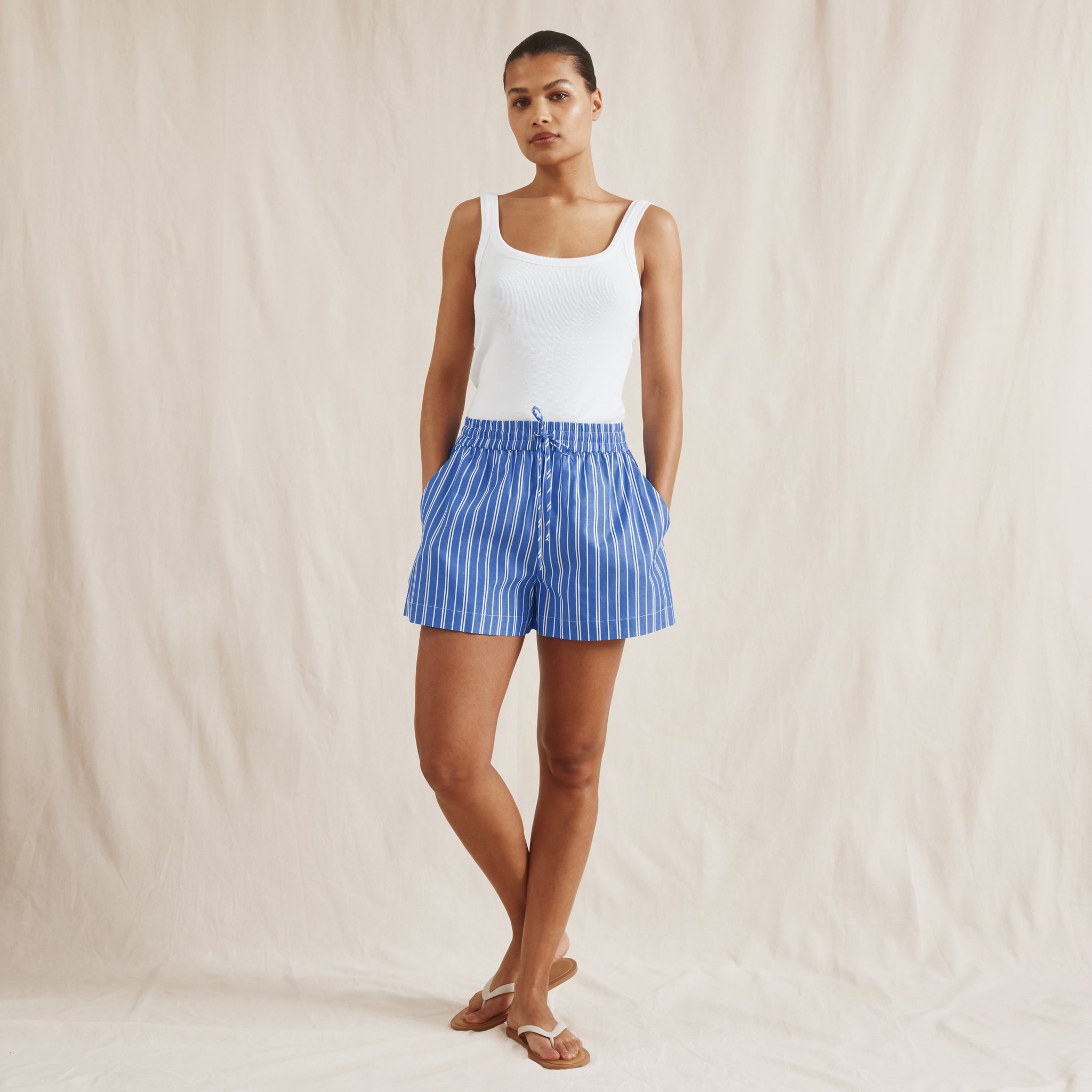 Blue Stripe Drawstring Shorts