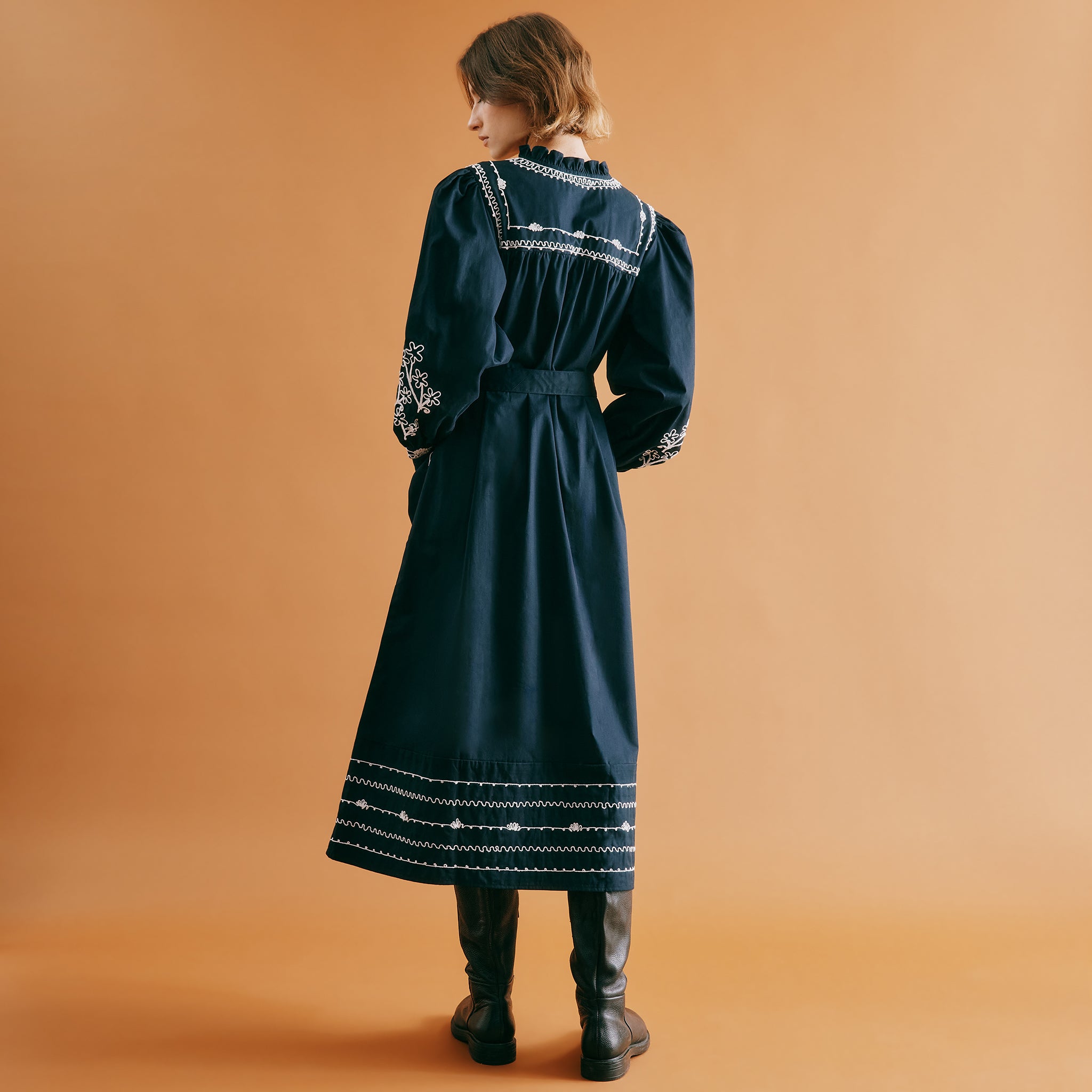 Re-Loved Navy Embroidered Dress - Size 12