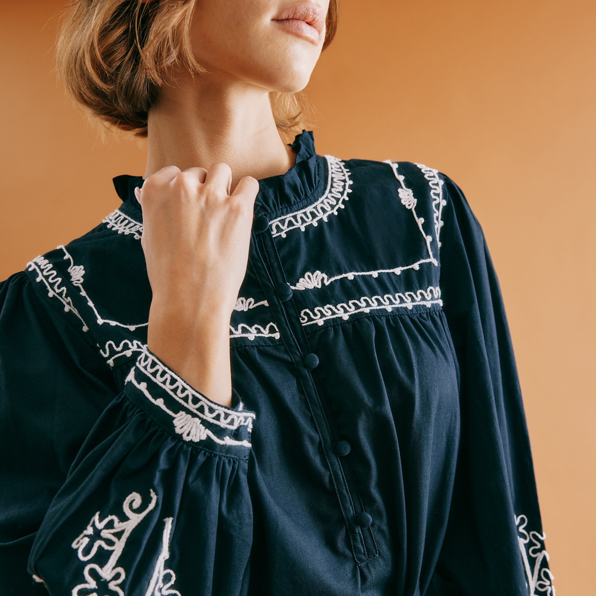 Re-Loved Navy Embroidered Dress - Size 12