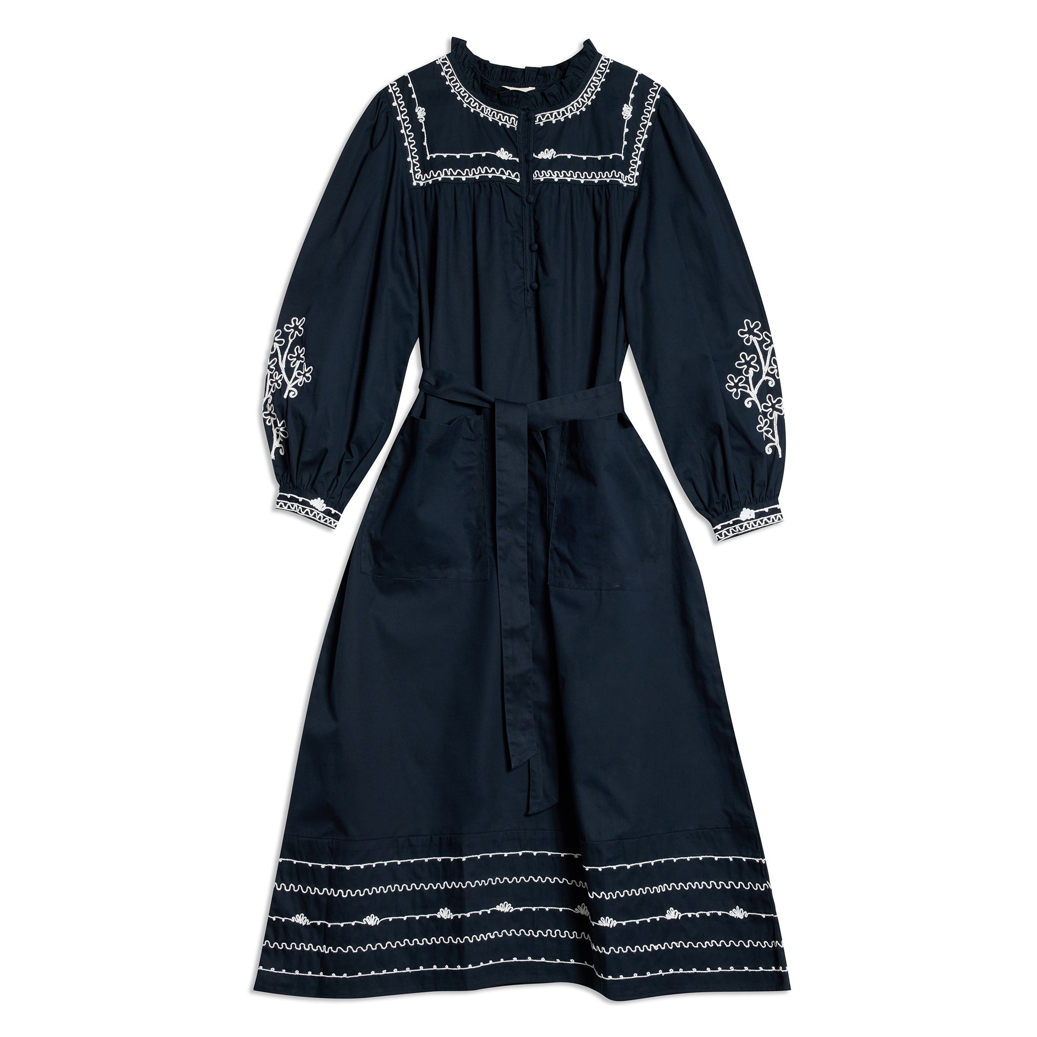 Re-Loved Navy Embroidered Dress - Size 12