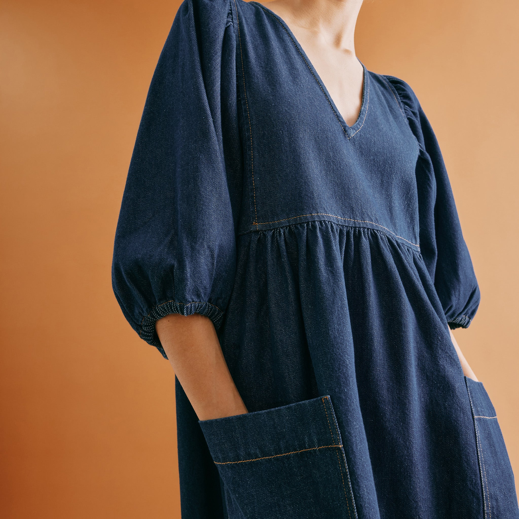 Dark Denim V Neck Midi Dress