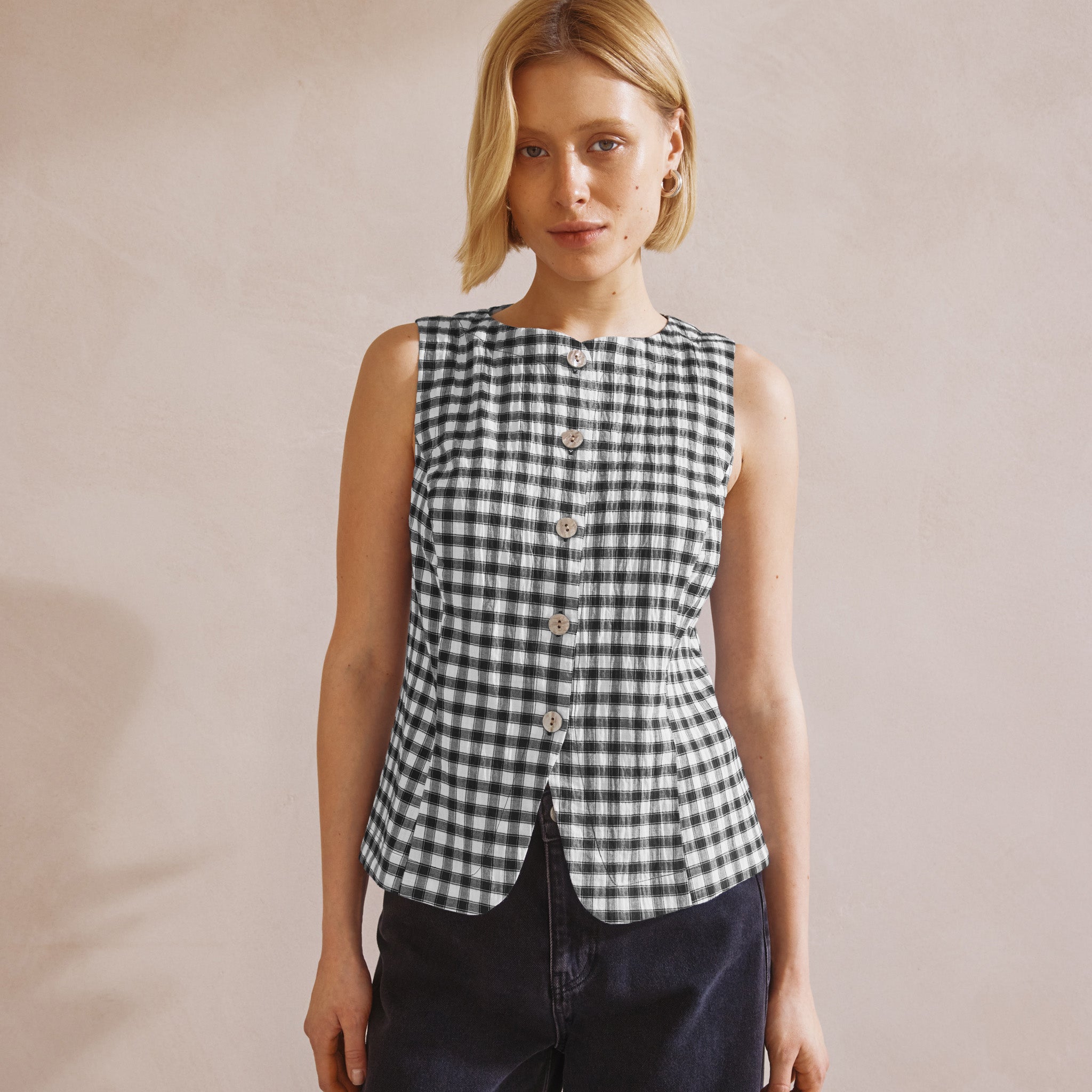 Re-Loved Black & White Gingham Waistcoat Size 12