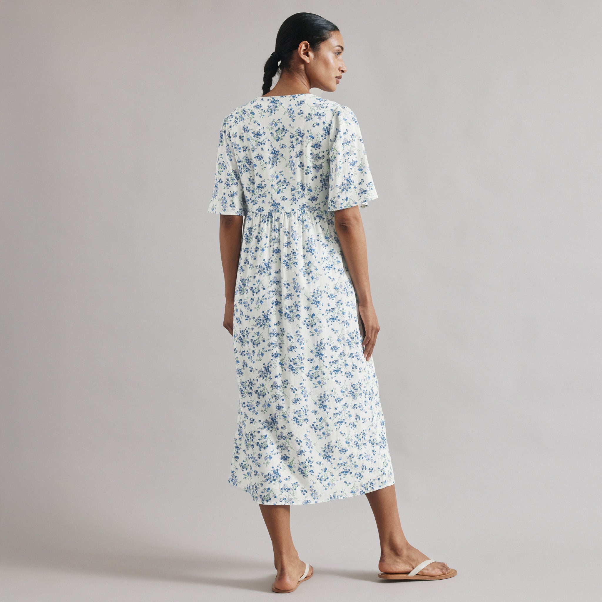 Re-Loved Blossom Print Linen Blend Button Dress - Size 10
