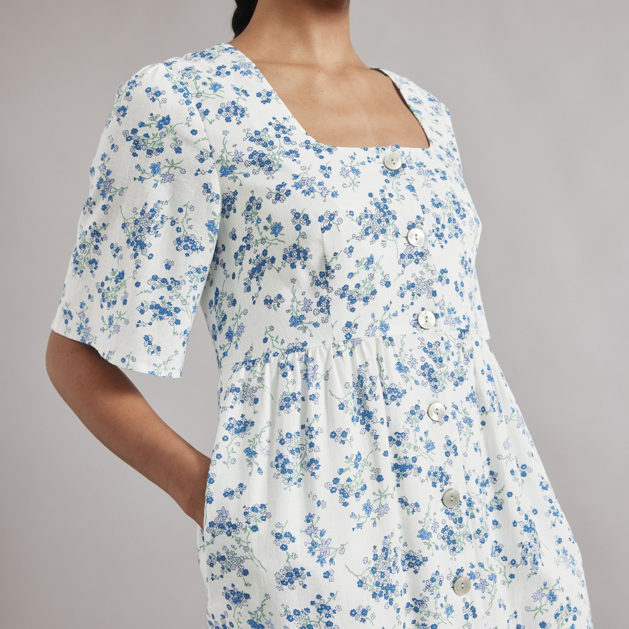 Re-Loved Blossom Print Linen Blend Button Dress - Size 10