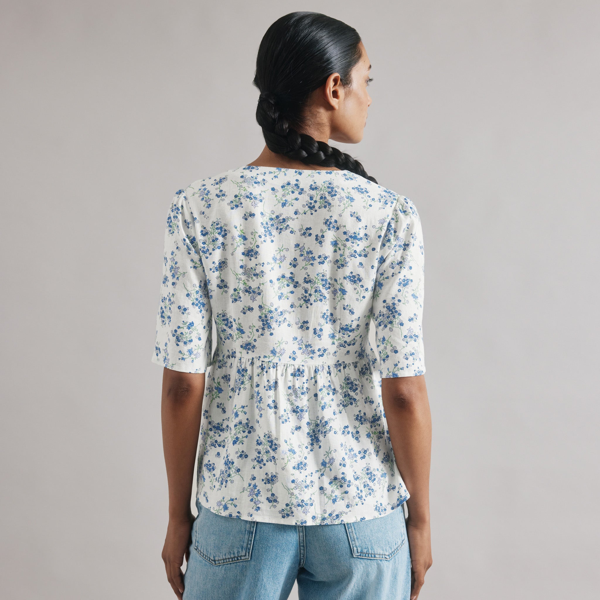 Blossom Print Linen Blend Top