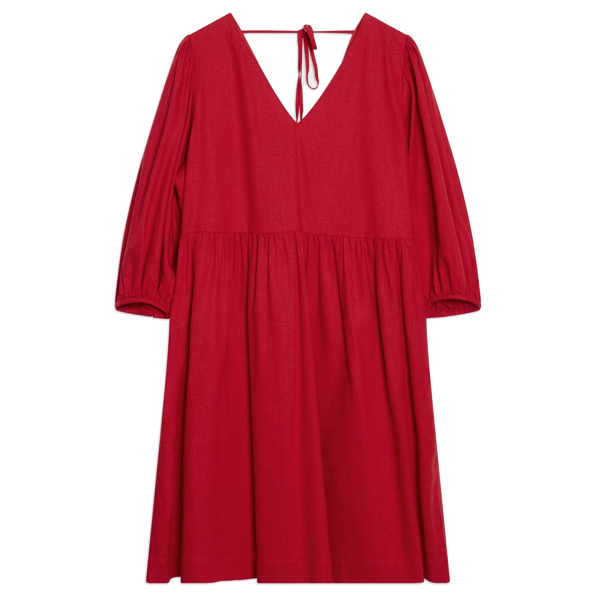 Re-Loved Linen Blend Short V Neck Dress - Size 12