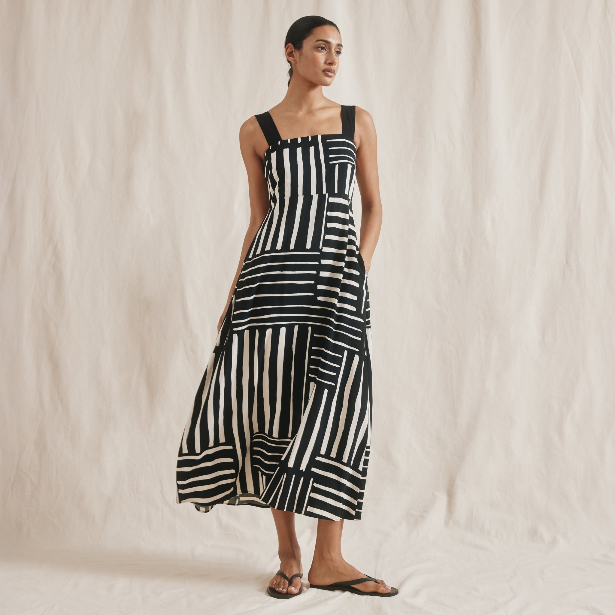 Patchwork Stripe Wide Strap Sundress