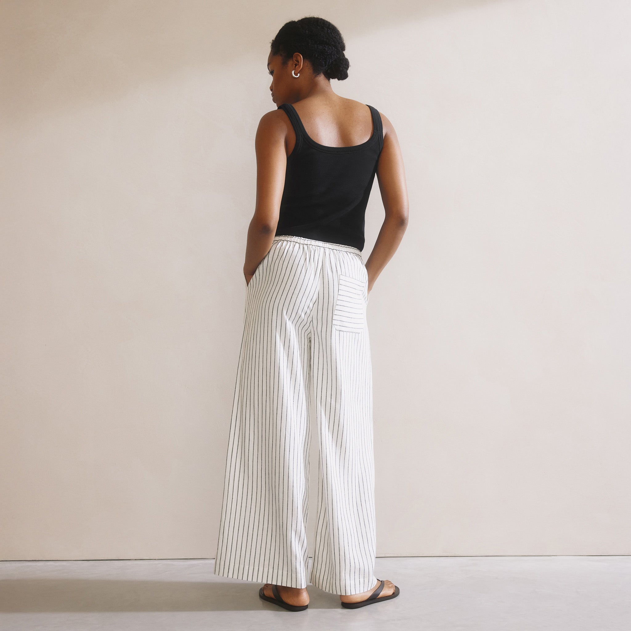 Stripe Linen Blend Drawstring Trousers