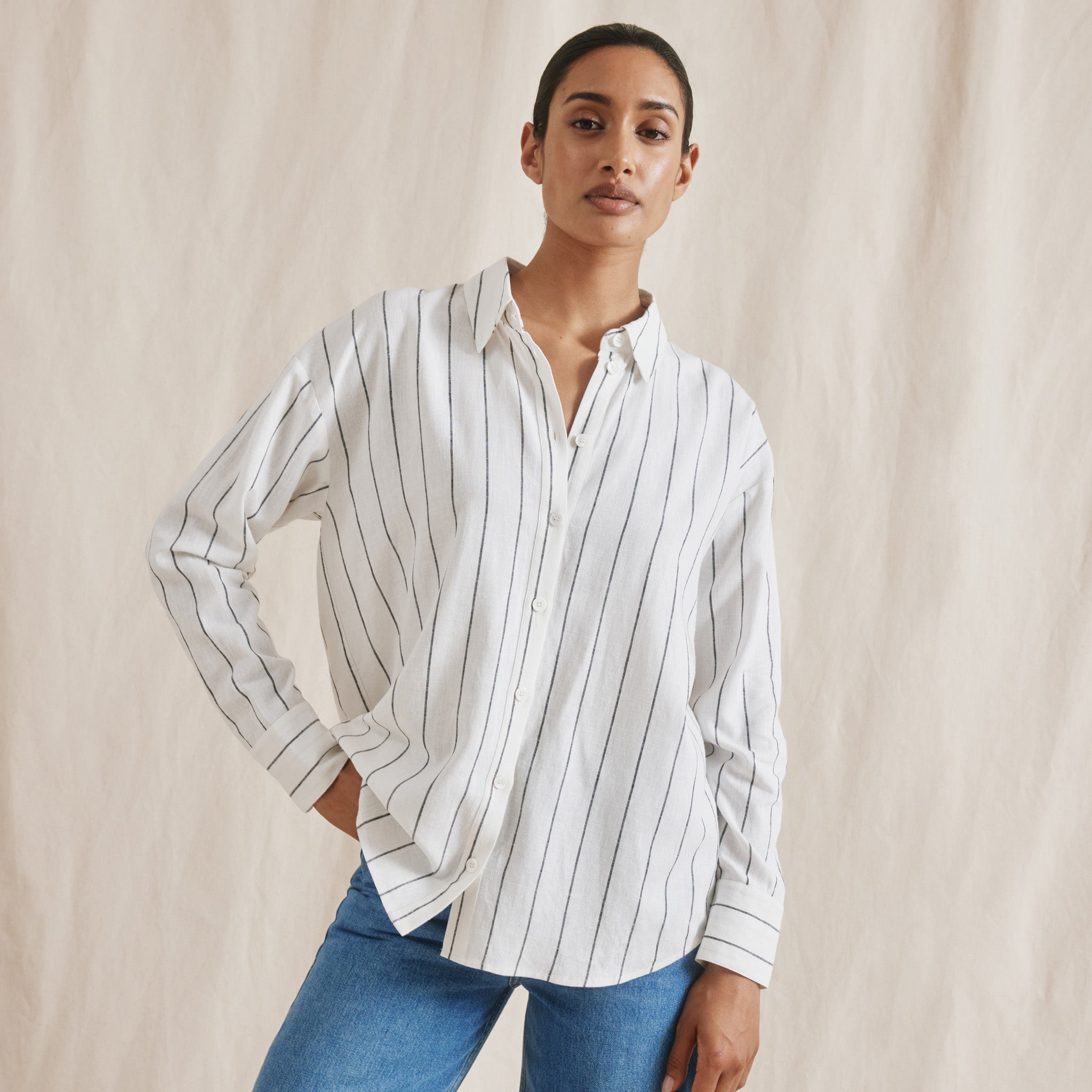 Wide Stripe Linen Blend Shirt