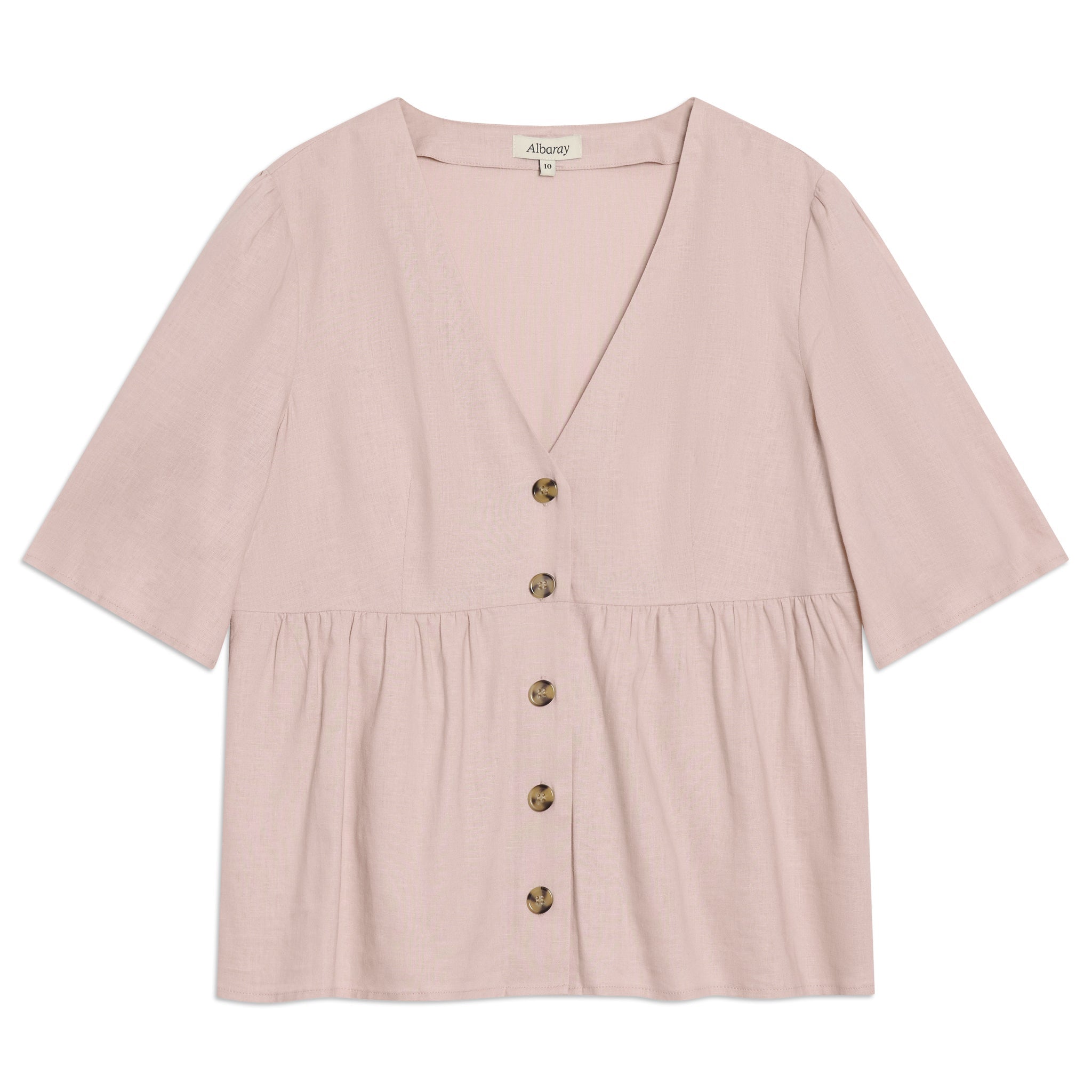 Re-Loved Linen Blend Button Peplum Top - Size 10