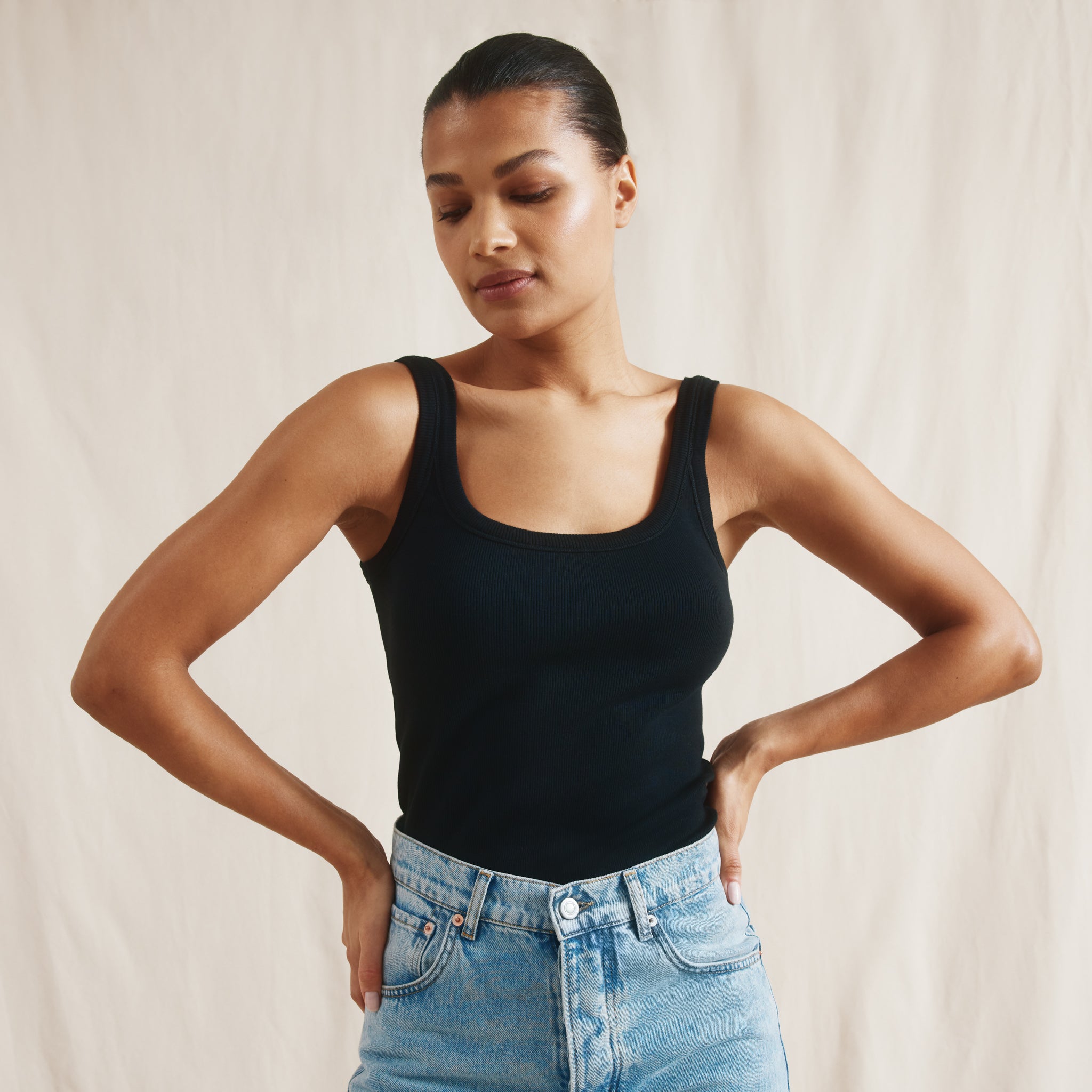 Re-Loved Black Rib Vest Top Size 16