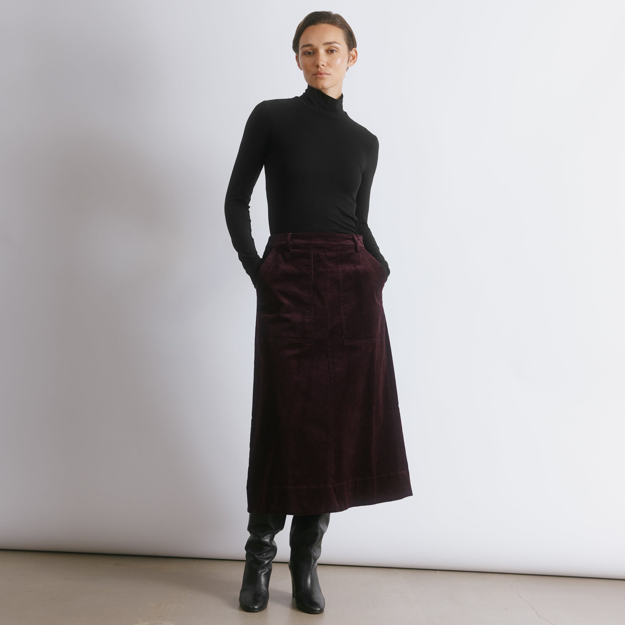 Burgundy Cord A Line Skirt