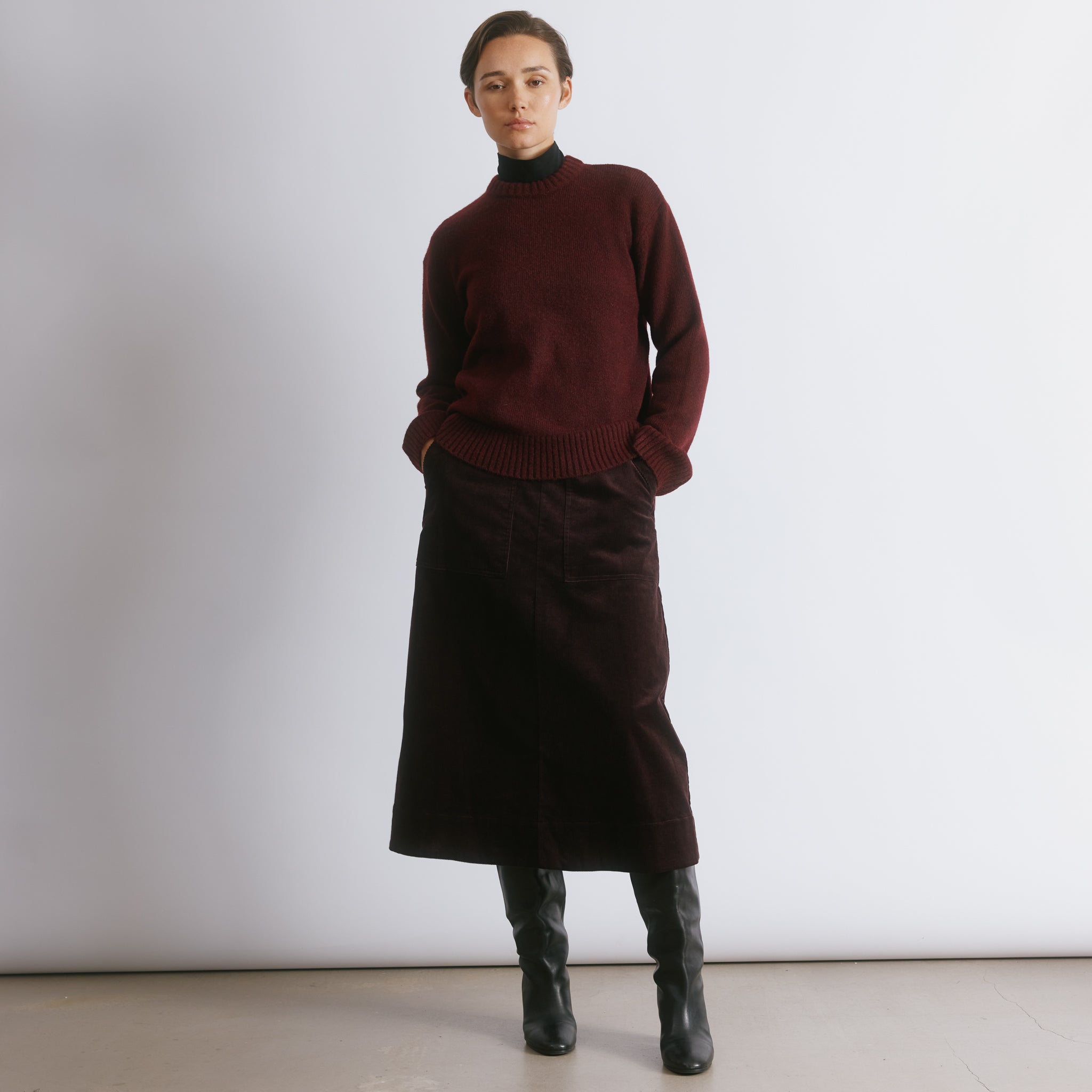 Burgundy Cord A Line Skirt
