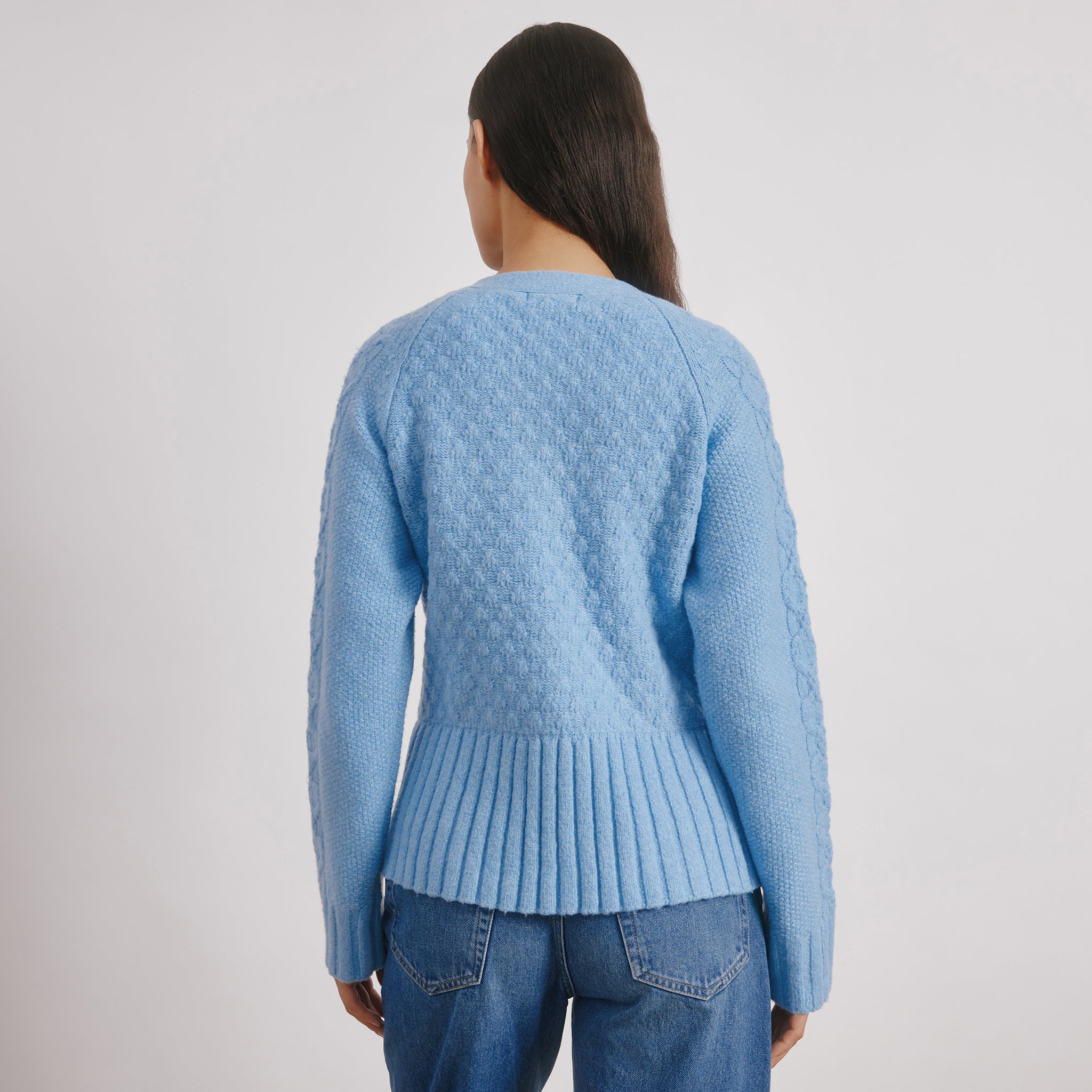 Blue Cable Peplum Cardigan